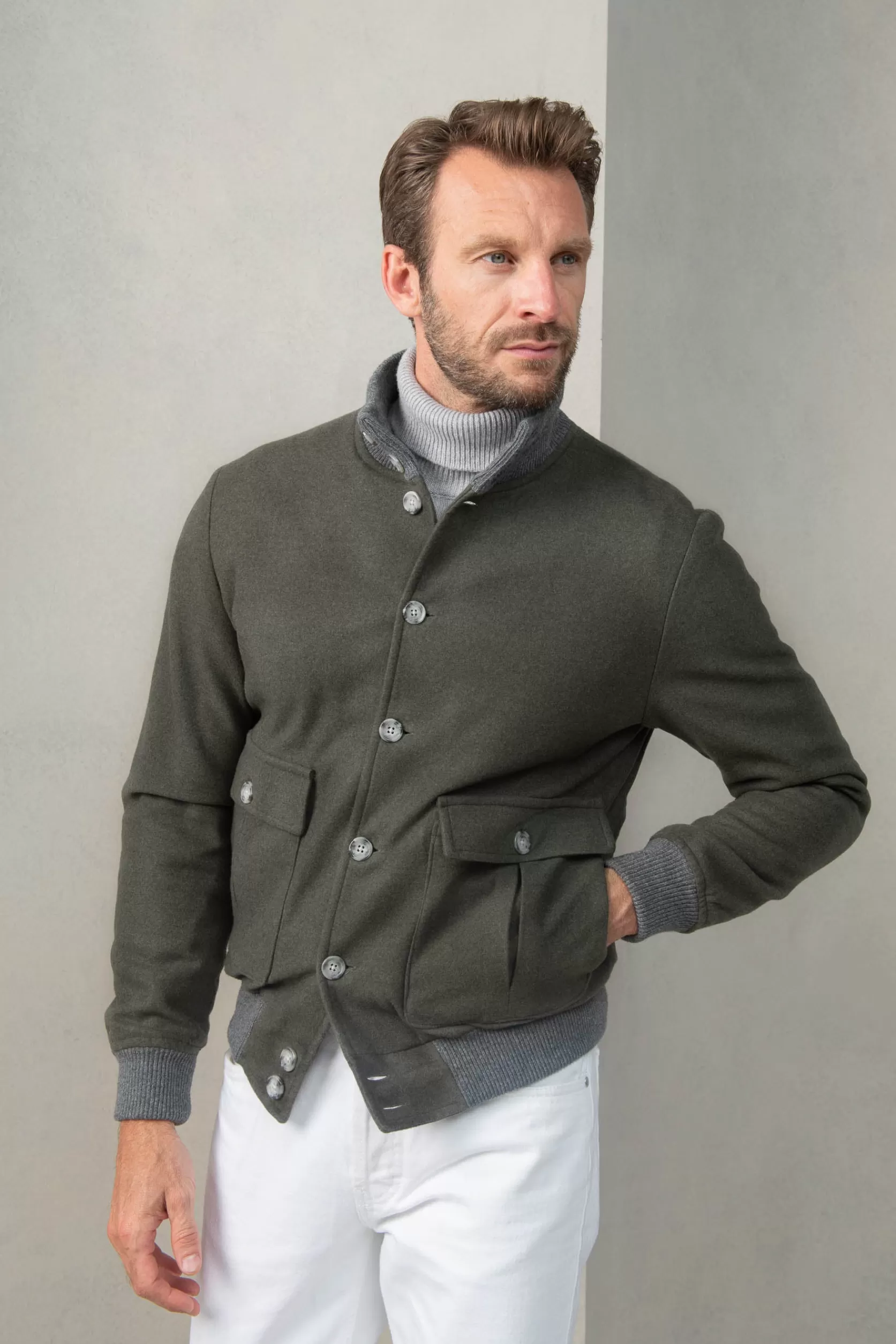Blouson Aviateur En Flanelle De Laine Super 180's – Made In Italy>Pini Parma Clearance