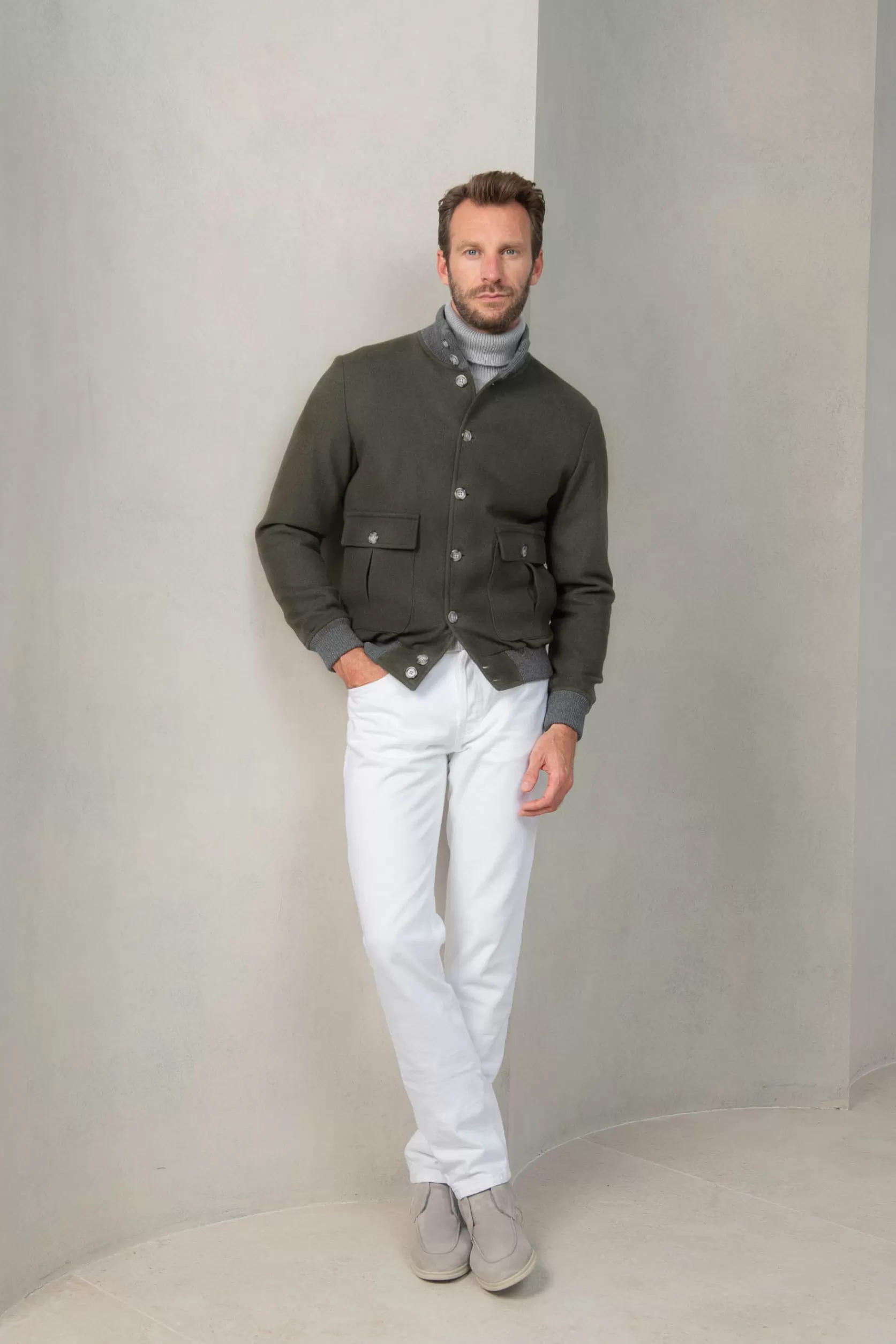 Blouson Aviateur En Flanelle De Laine Super 180's – Made In Italy>Pini Parma Clearance