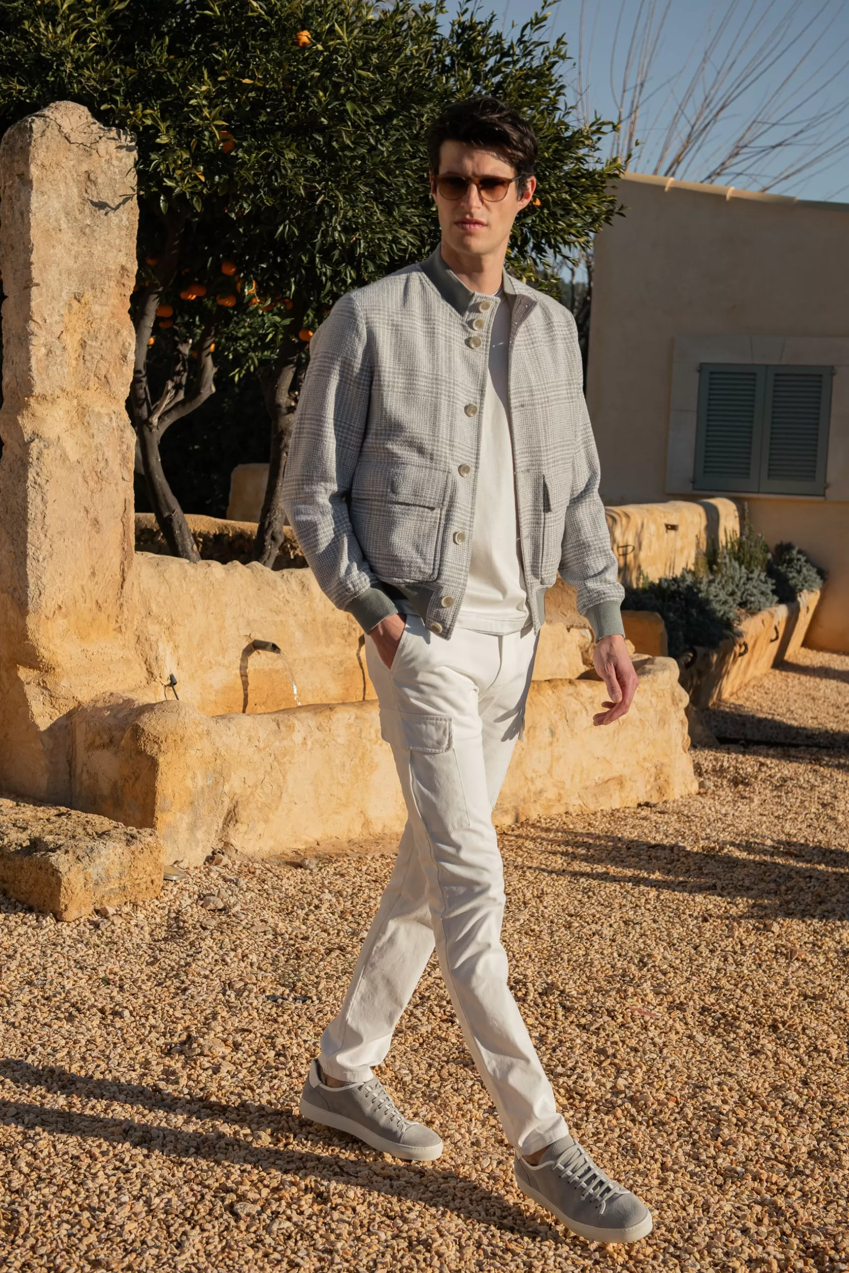 Blouson Aviateur Prince De Galles Gris Clair – Made In Italy>Pini Parma Flash Sale