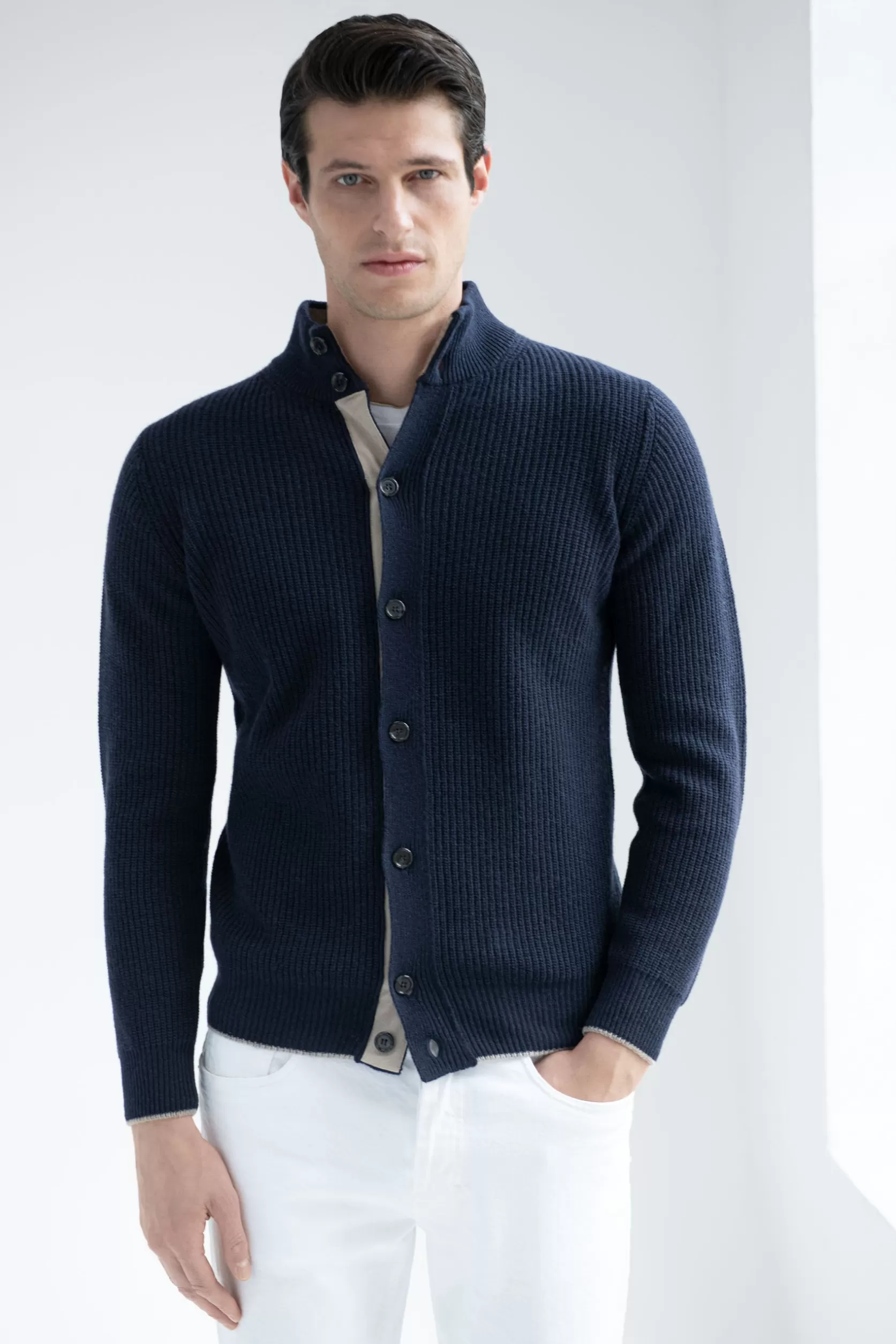 Cardigan Côtelé Bleu En Mélange De Cachemire – Made In Italy>Pini Parma Clearance