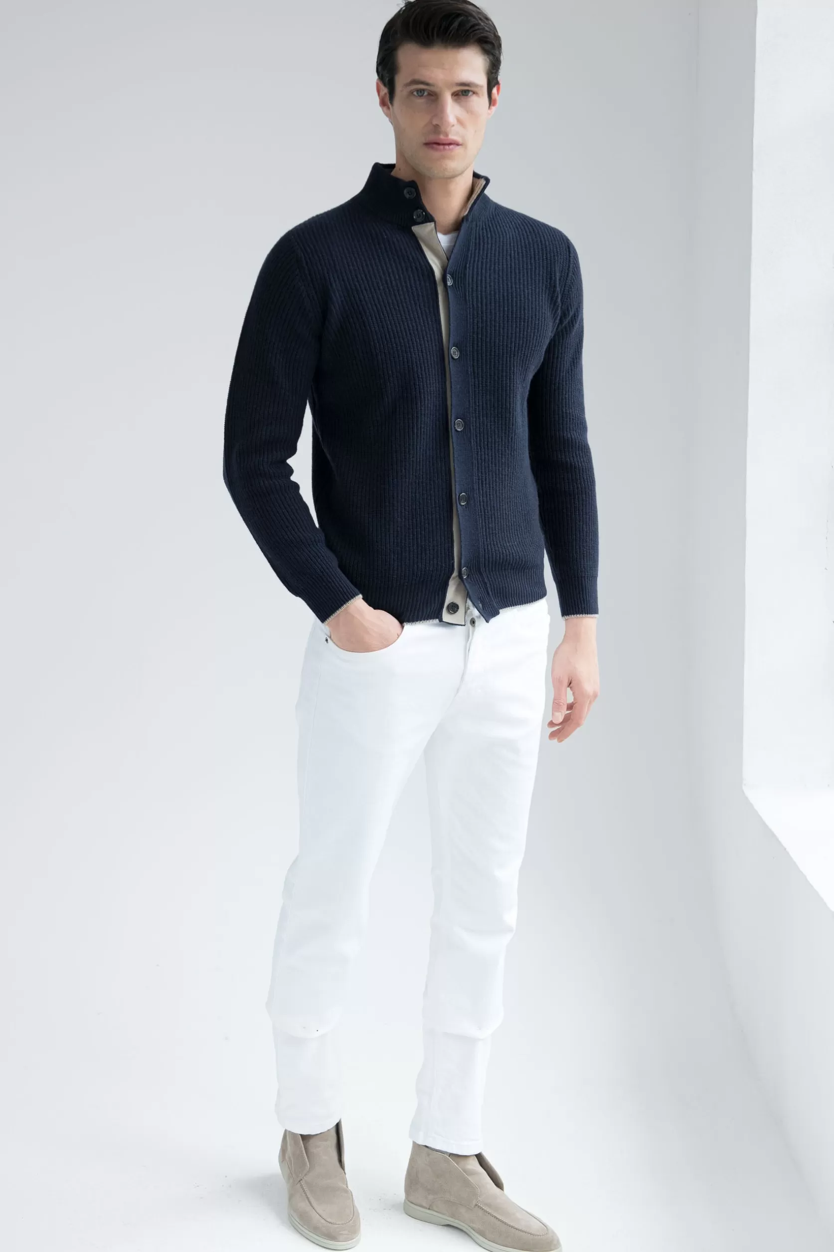 Cardigan Côtelé Bleu En Mélange De Cachemire – Made In Italy>Pini Parma Clearance