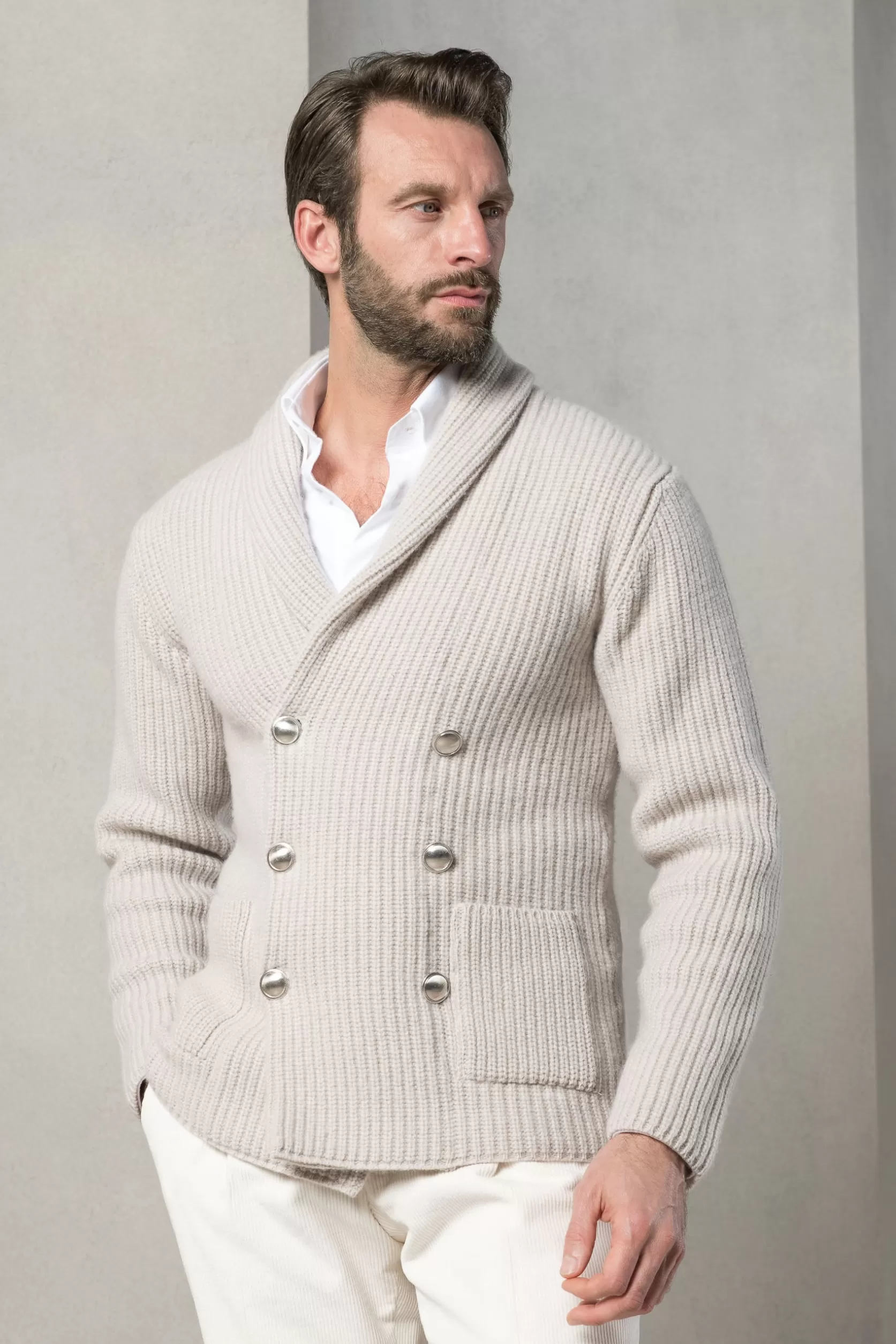 Cardigan En Laine Et Cachemire Couleur Sable - Made In Italy>Pini Parma Sale