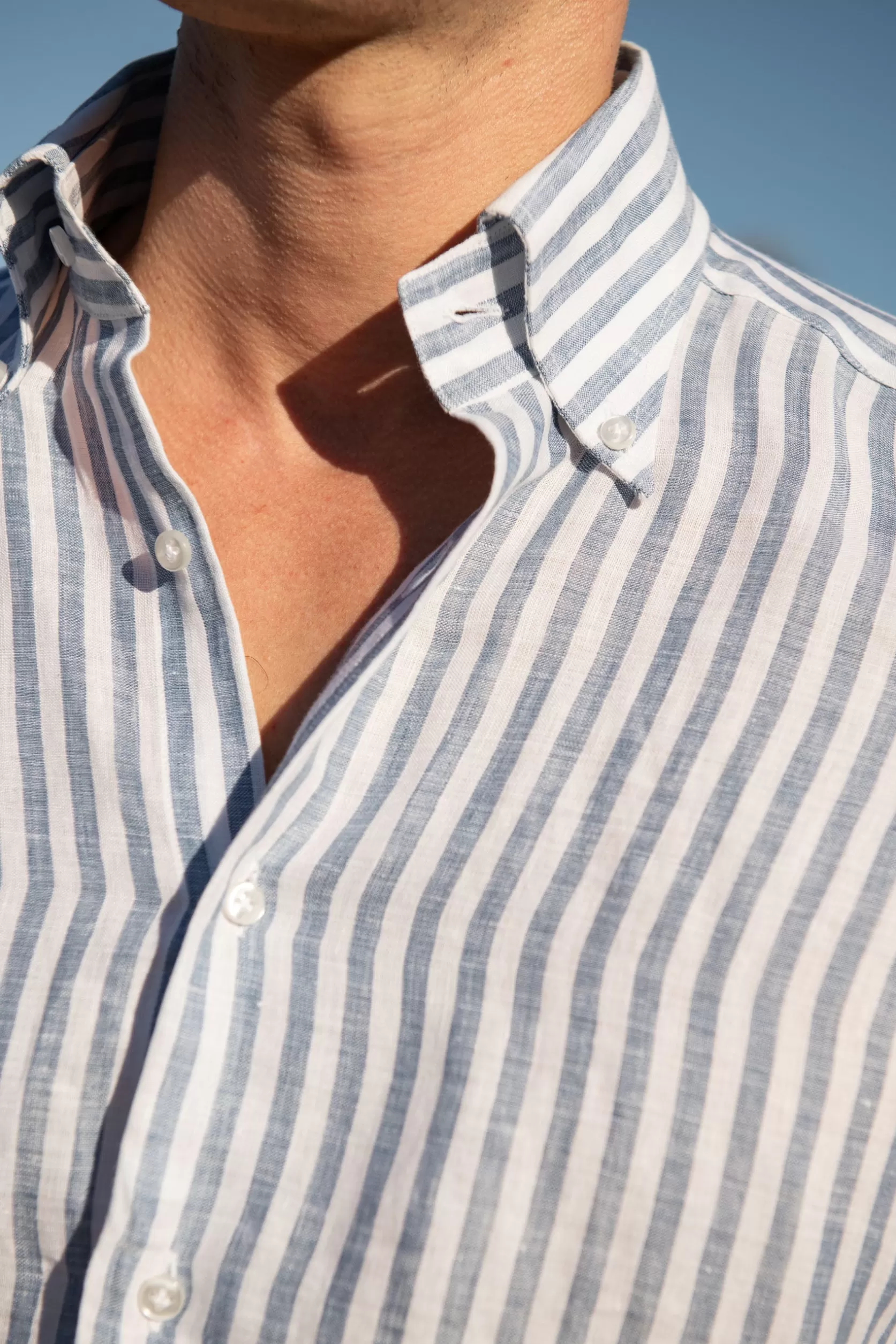Chemise à Col Boutonné En Lin à Rayures es - Made In Italy>Pini Parma Cheap