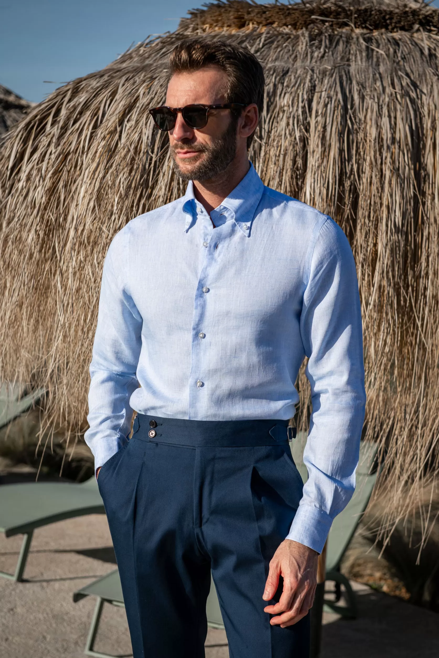 Chemise à Col Boutonné En Lin - Made In Italy>Pini Parma Best