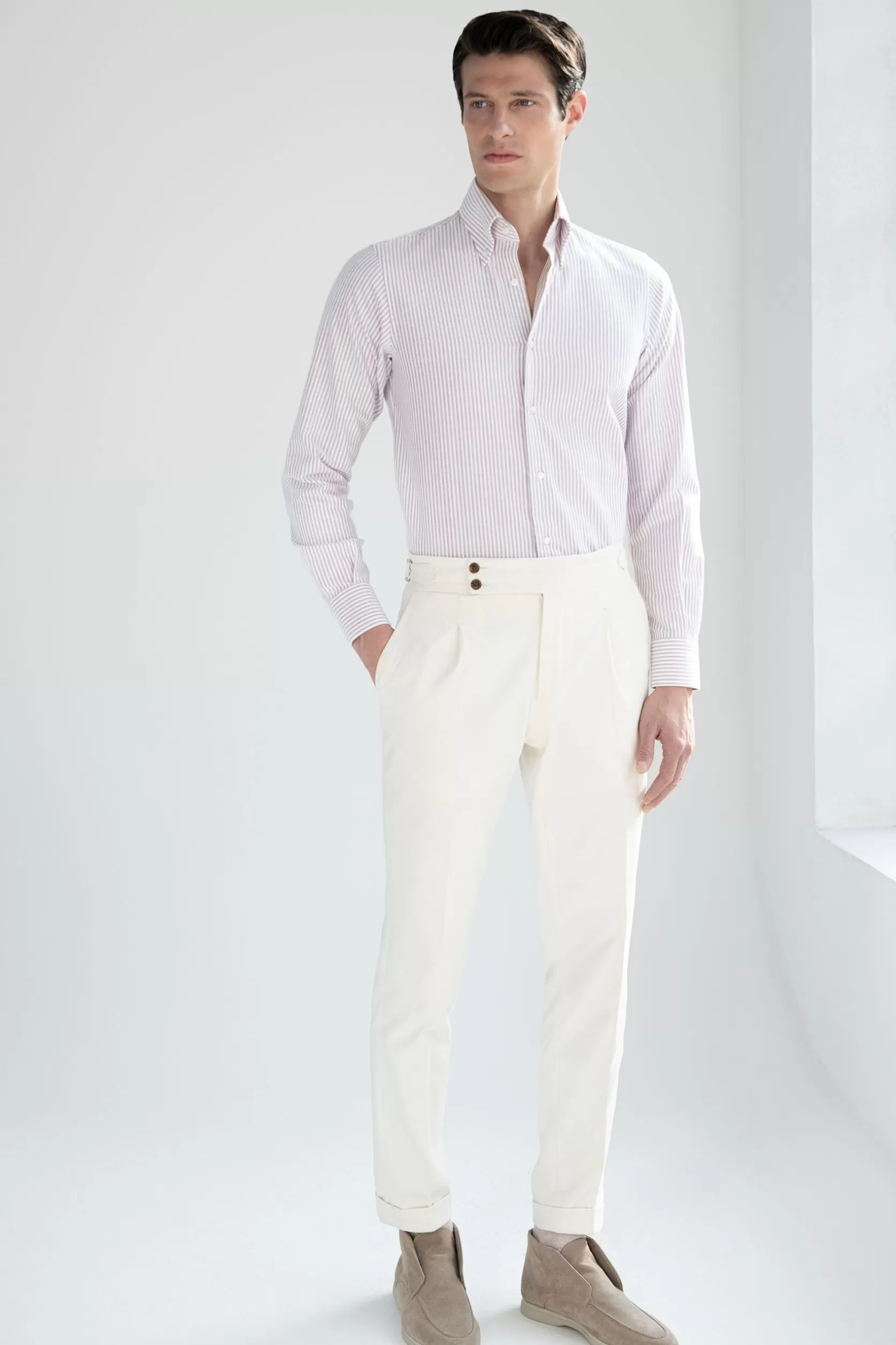 Chemise à Col Boutonné En Tissu Oxford Doux à Rayures Rouges - Fabriquée En Italie>Pini Parma Best