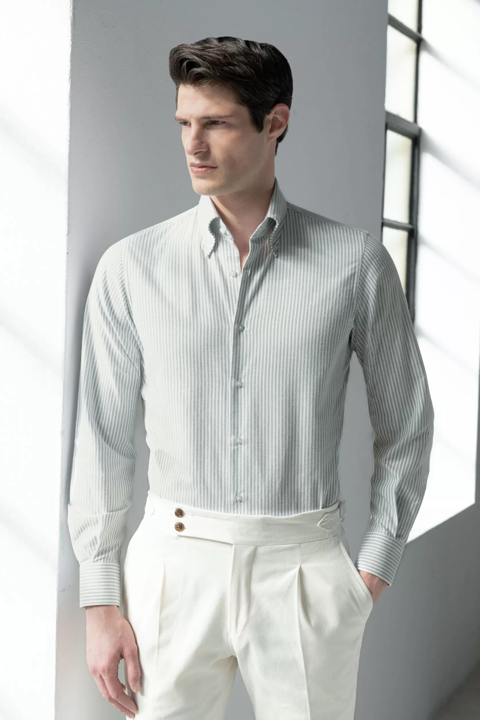 Chemise à Col Boutonné En Tissu Oxford Doux à Rayures es - Fabriquée En Italie>Pini Parma Shop