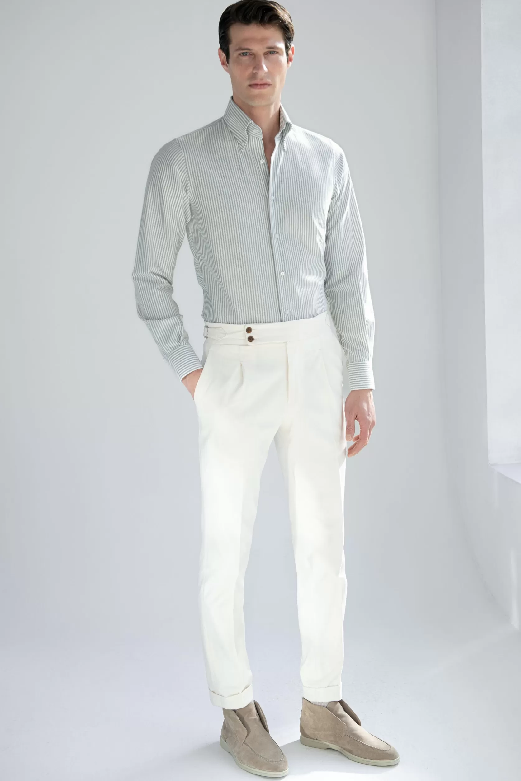 Chemise à Col Boutonné En Tissu Oxford Doux à Rayures es - Fabriquée En Italie>Pini Parma Shop
