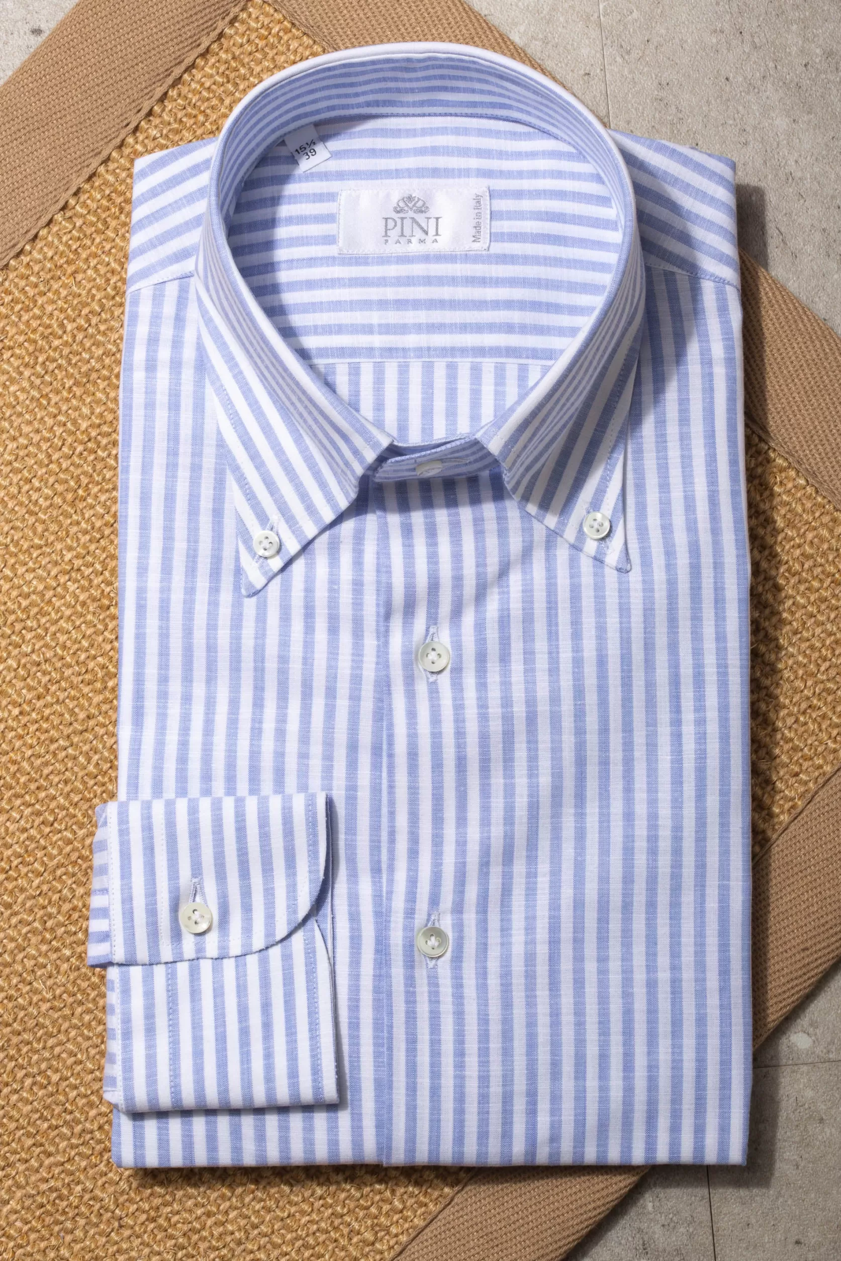 Chemise Boutonnée à Rayures Bleu Clair « Collection Sartoriale » - Made In Italy>Pini Parma Store