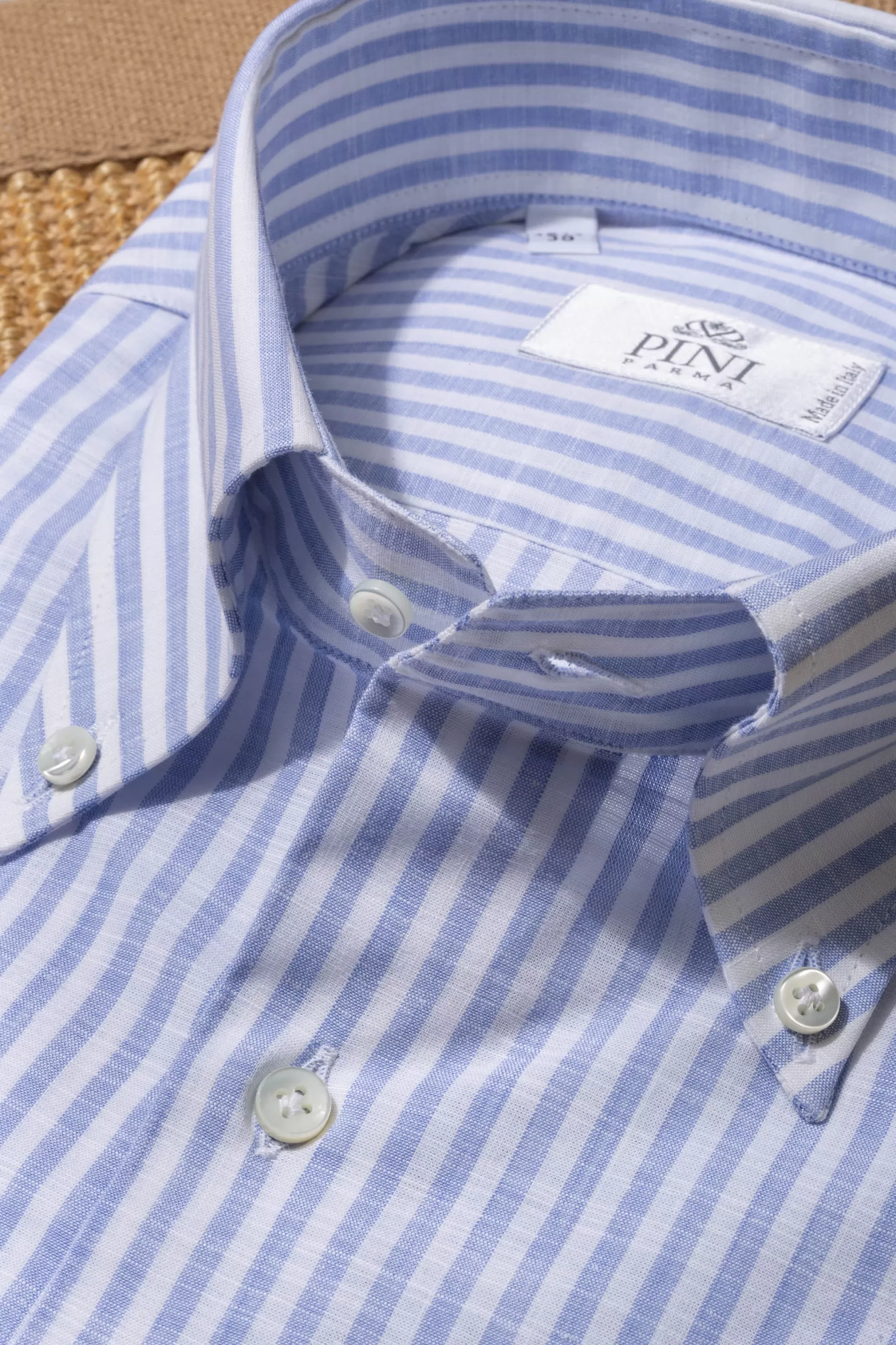 Chemise Boutonnée à Rayures Bleu Clair « Collection Sartoriale » - Made In Italy>Pini Parma Store