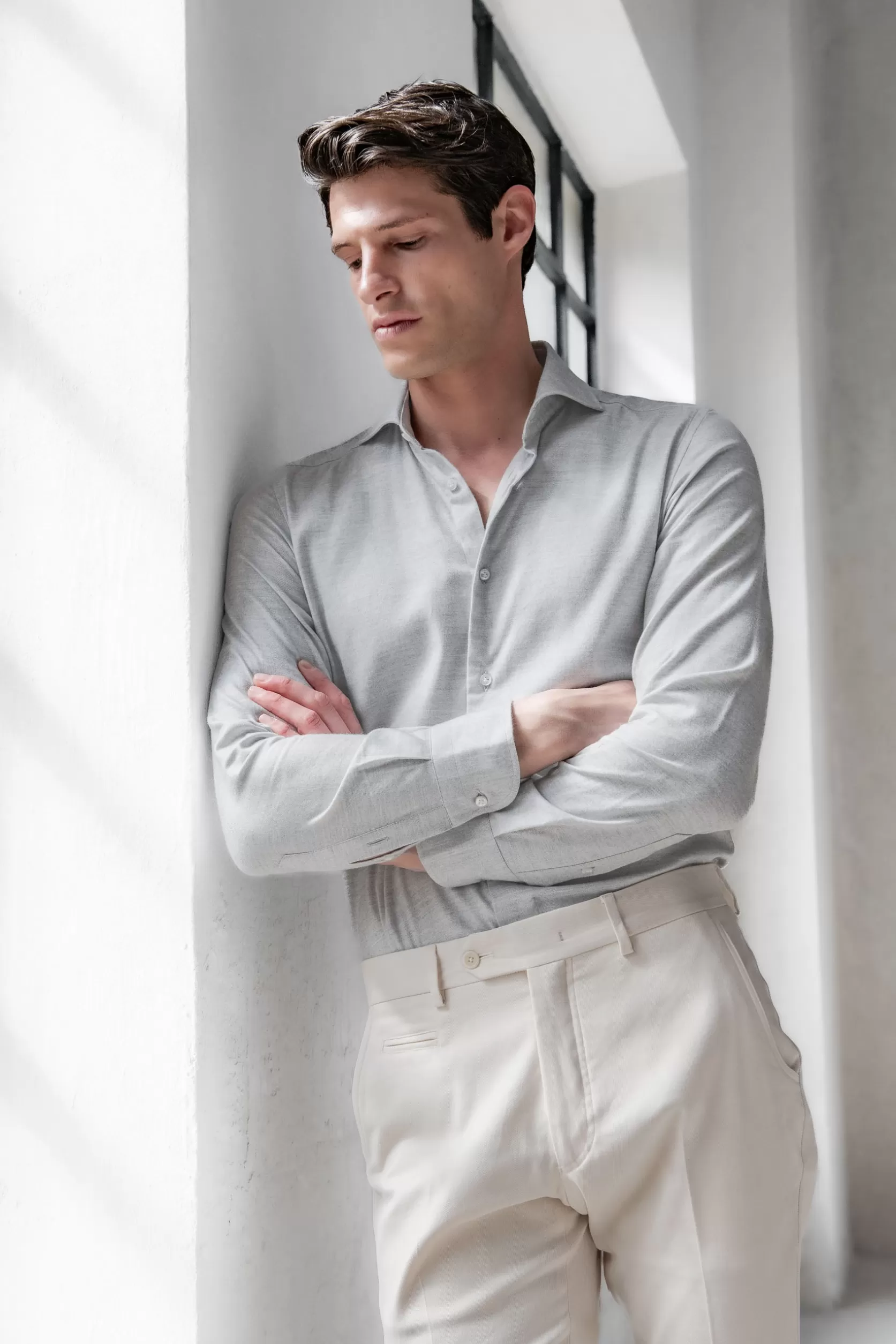 Chemise à Chevrons En Coton Et Tencel™ - Made In Italy>Pini Parma New