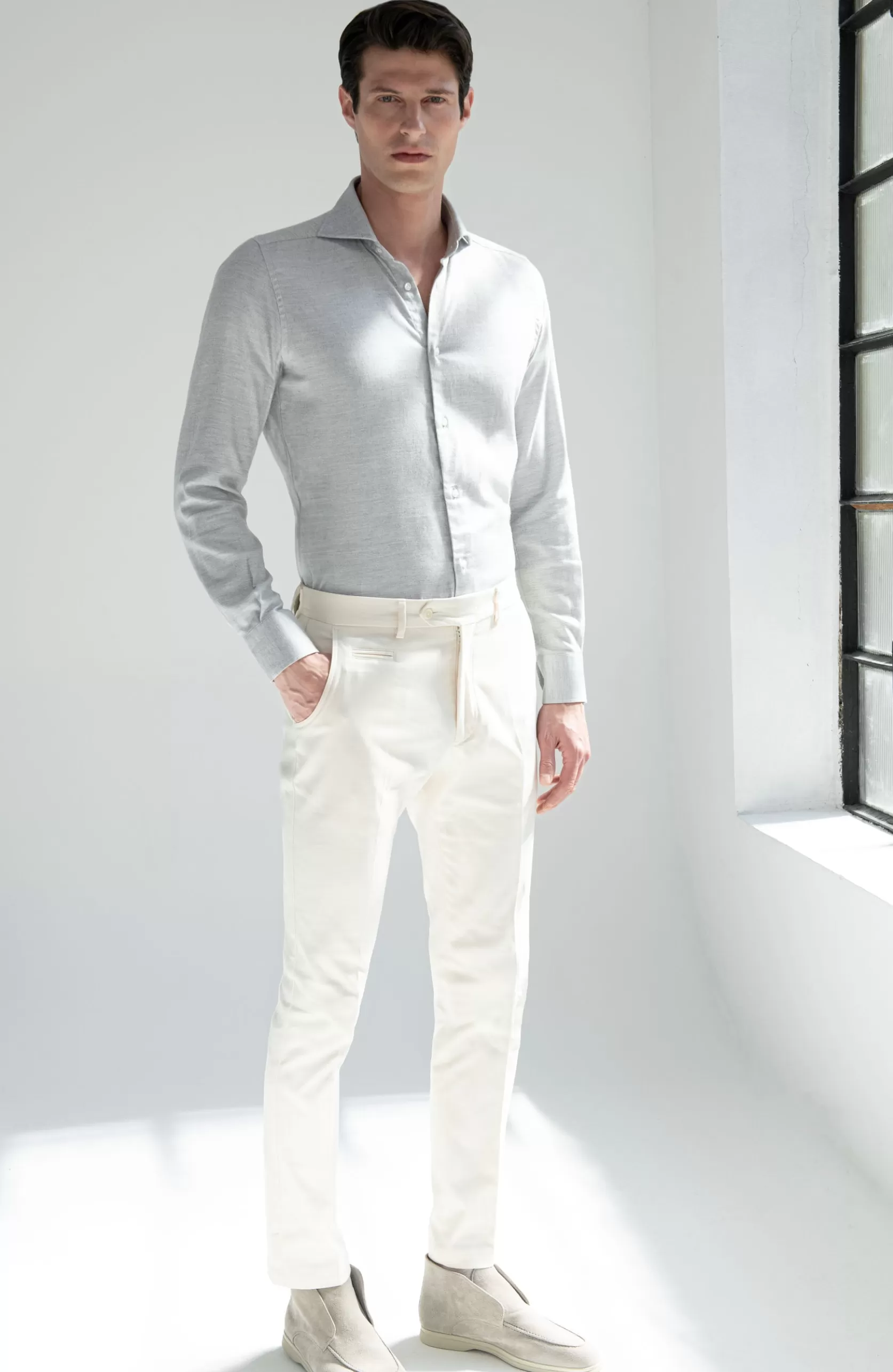 Chemise à Chevrons En Coton Et Tencel™ - Made In Italy>Pini Parma New