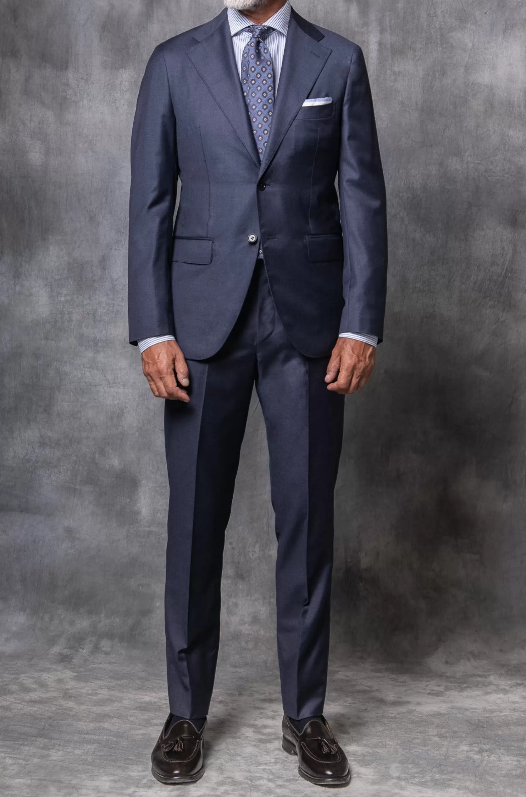 Costume Bleu Entoilé En Laine Loro Piana Super 150's - Made In Italy>Pini Parma Best