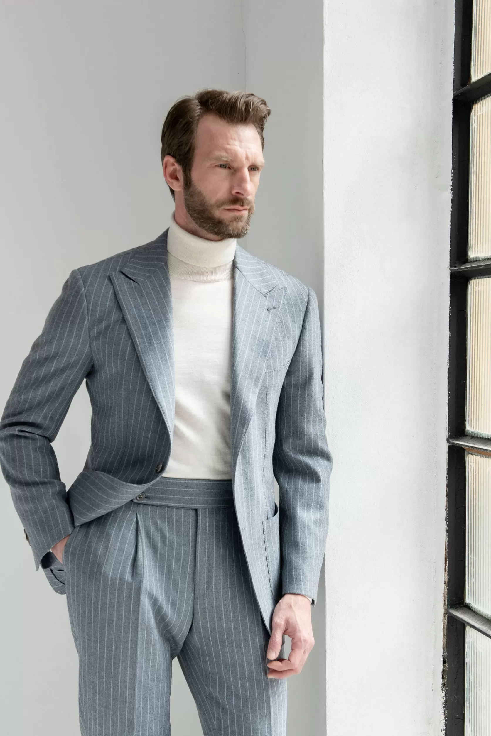 Costume Bleu Rayé En Laine Super 130's - Made In Italy>Pini Parma Cheap