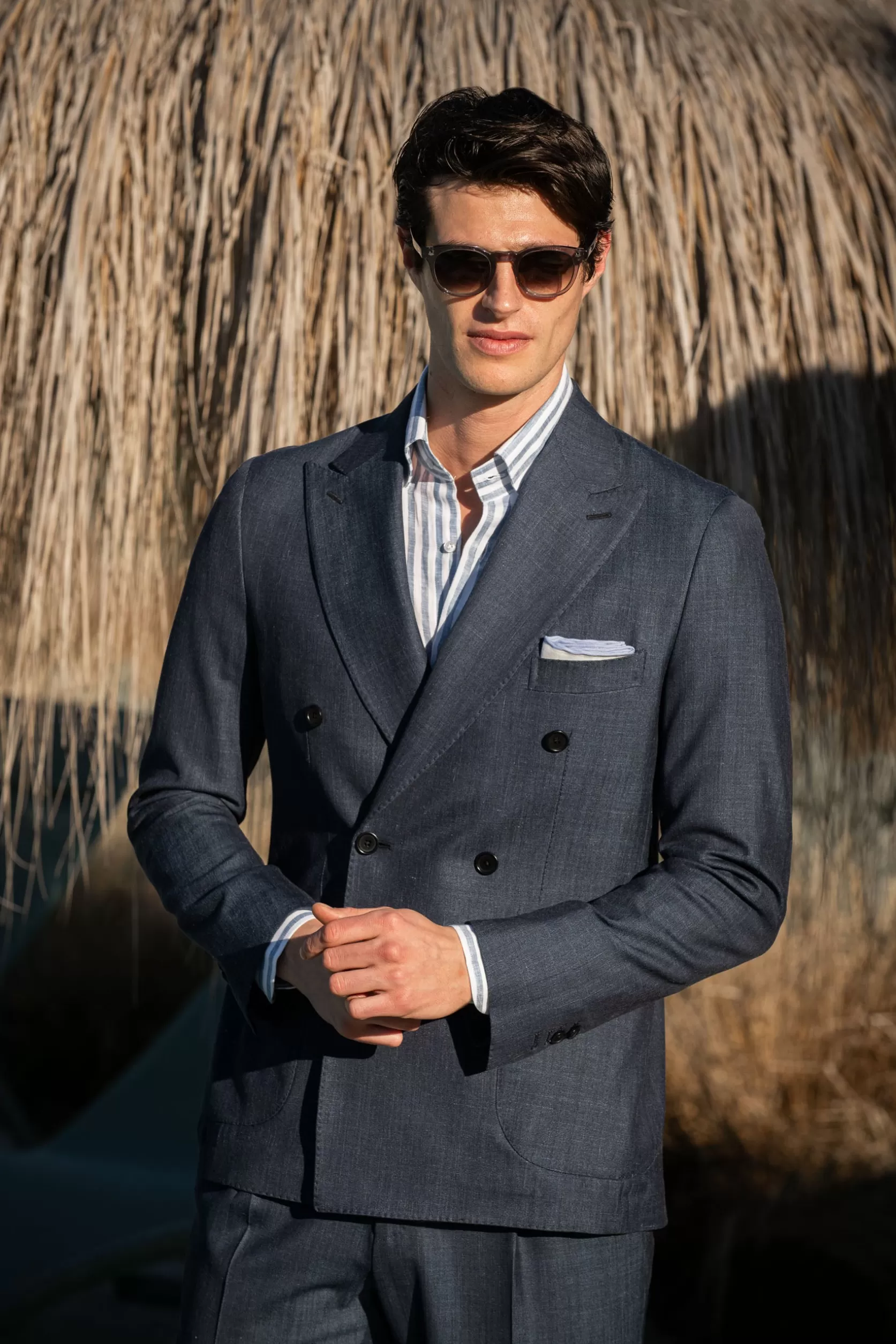 Costume Croisé Denim En Tissu Loro Piana - Made In Italy>Pini Parma Store