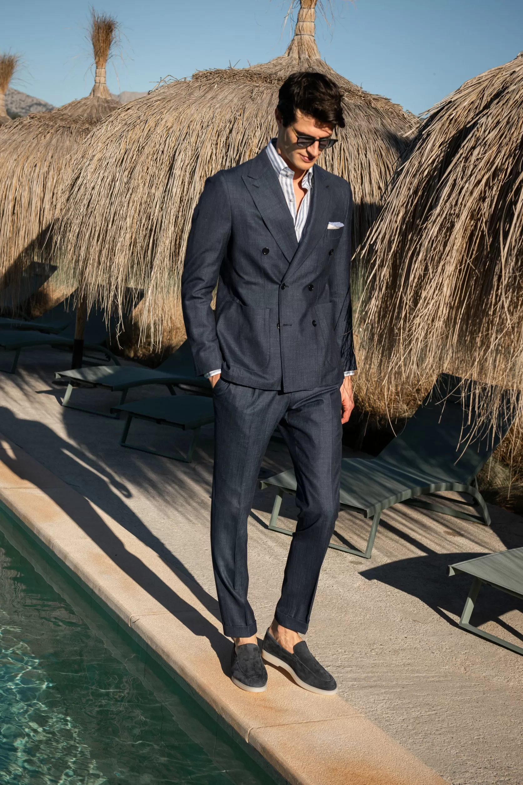 Costume Croisé Denim En Tissu Loro Piana - Made In Italy>Pini Parma Store