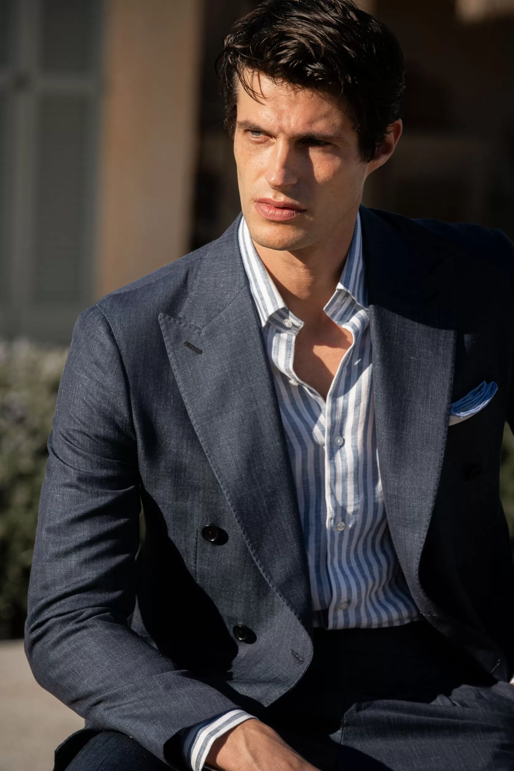 Costume Croisé Denim En Tissu Loro Piana - Made In Italy>Pini Parma Store