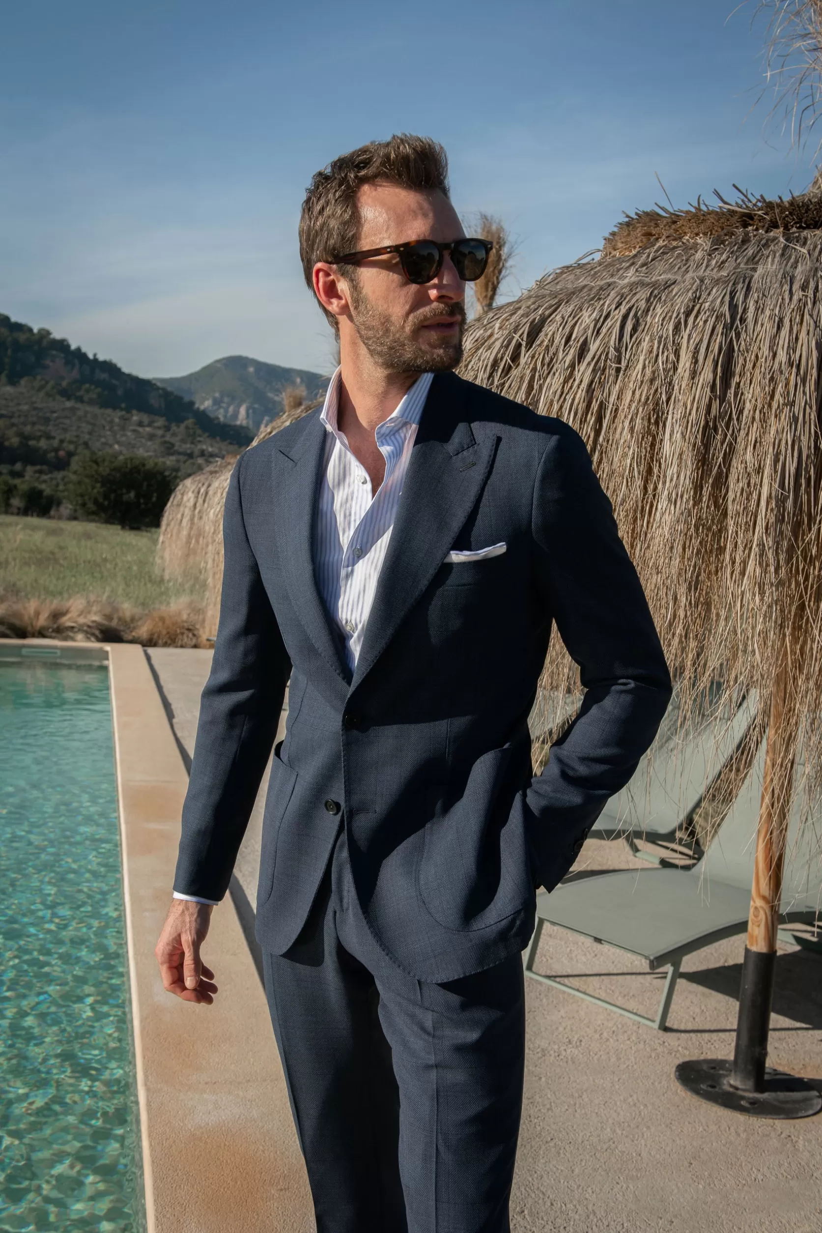 Costume Prince De Galles Bleu En Laine Loro Piana " Soragna Capsule Collection" - Made In Italy>Pini Parma Discount
