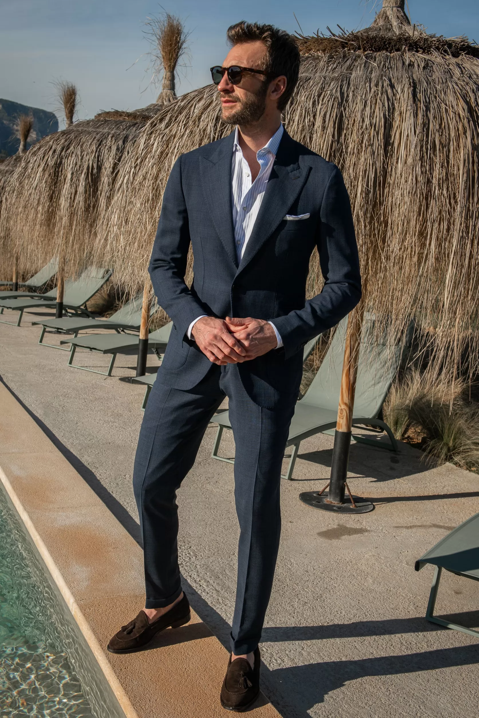 Costume Prince De Galles Bleu En Laine Loro Piana " Soragna Capsule Collection" - Made In Italy>Pini Parma Discount