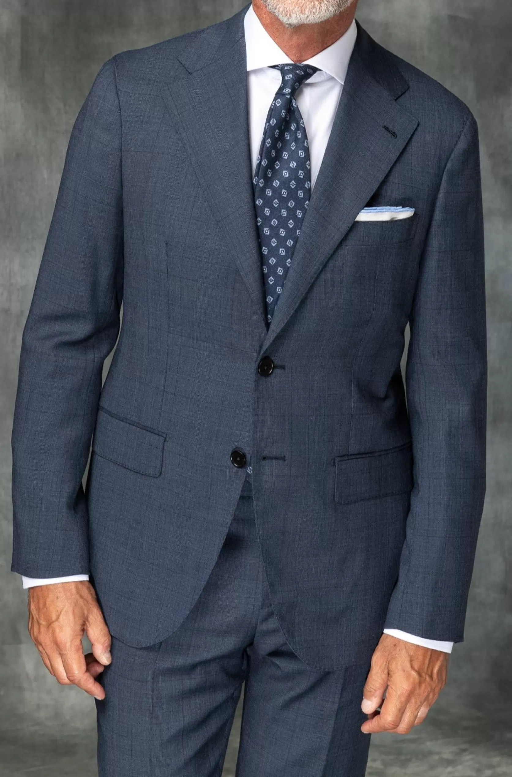 Costume Prince De Galles Bleu Entoilé En Laine Loro Piana - Made In Italy>Pini Parma New