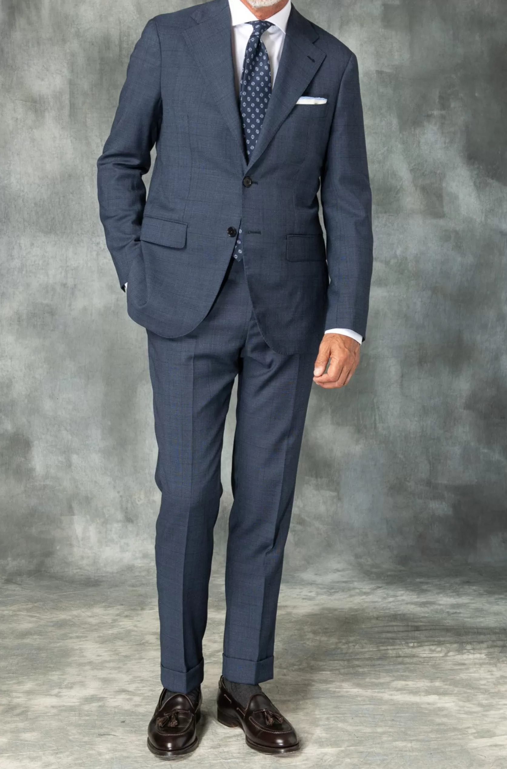 Costume Prince De Galles Bleu Entoilé En Laine Loro Piana - Made In Italy>Pini Parma New