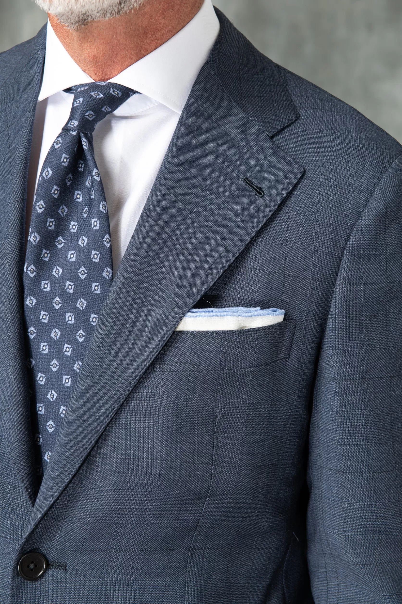 Costume Prince De Galles Bleu Entoilé En Laine Loro Piana - Made In Italy>Pini Parma New