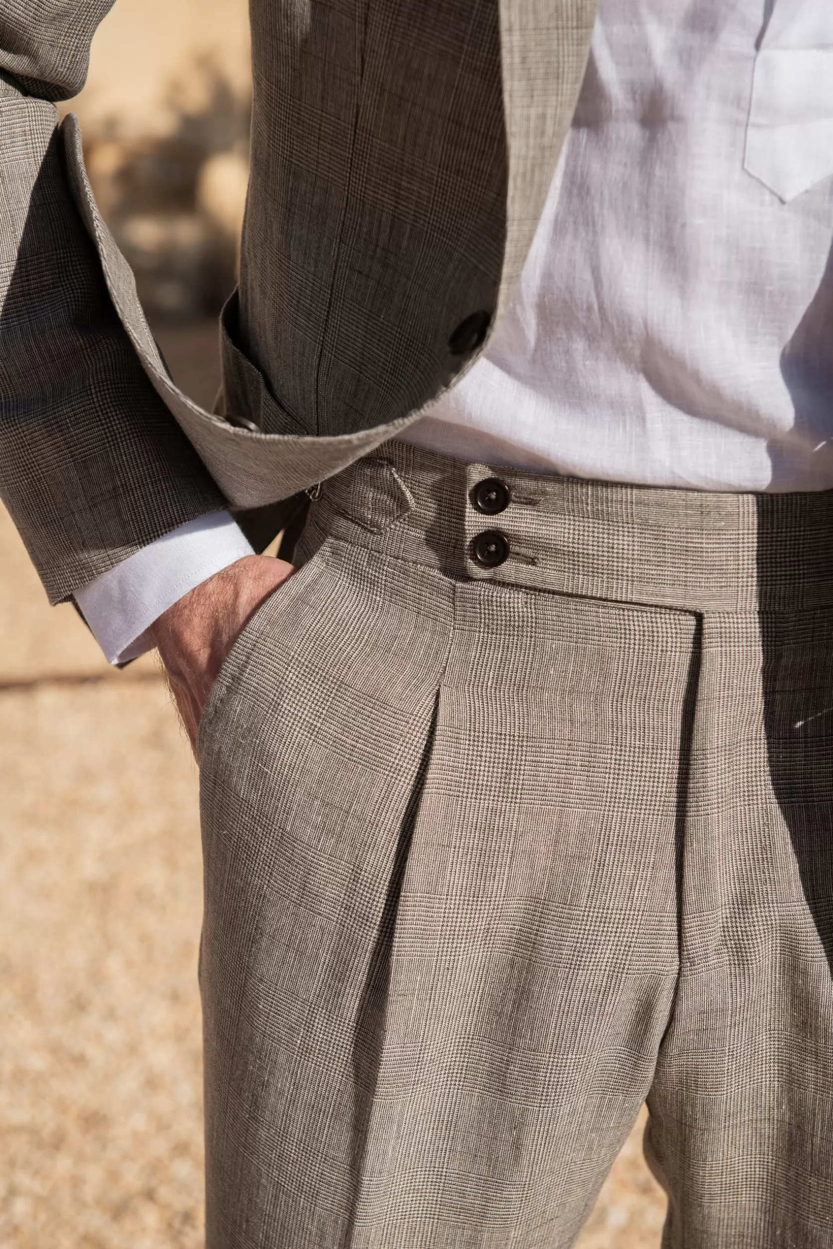 Costume Prince De Galles En Laine Et Lin Noisette - Made In Italy>Pini Parma Sale