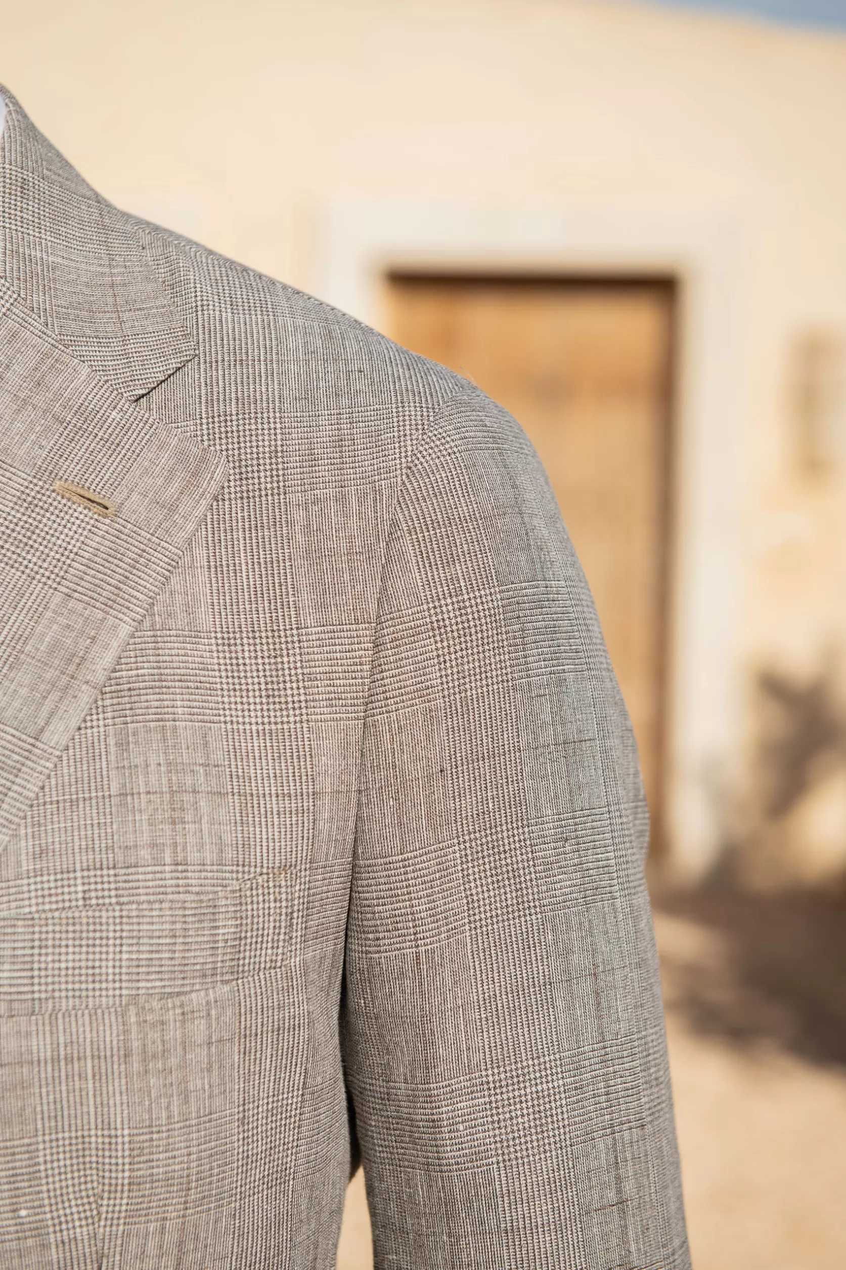 Costume Prince De Galles En Laine Et Lin Noisette - Made In Italy>Pini Parma Sale