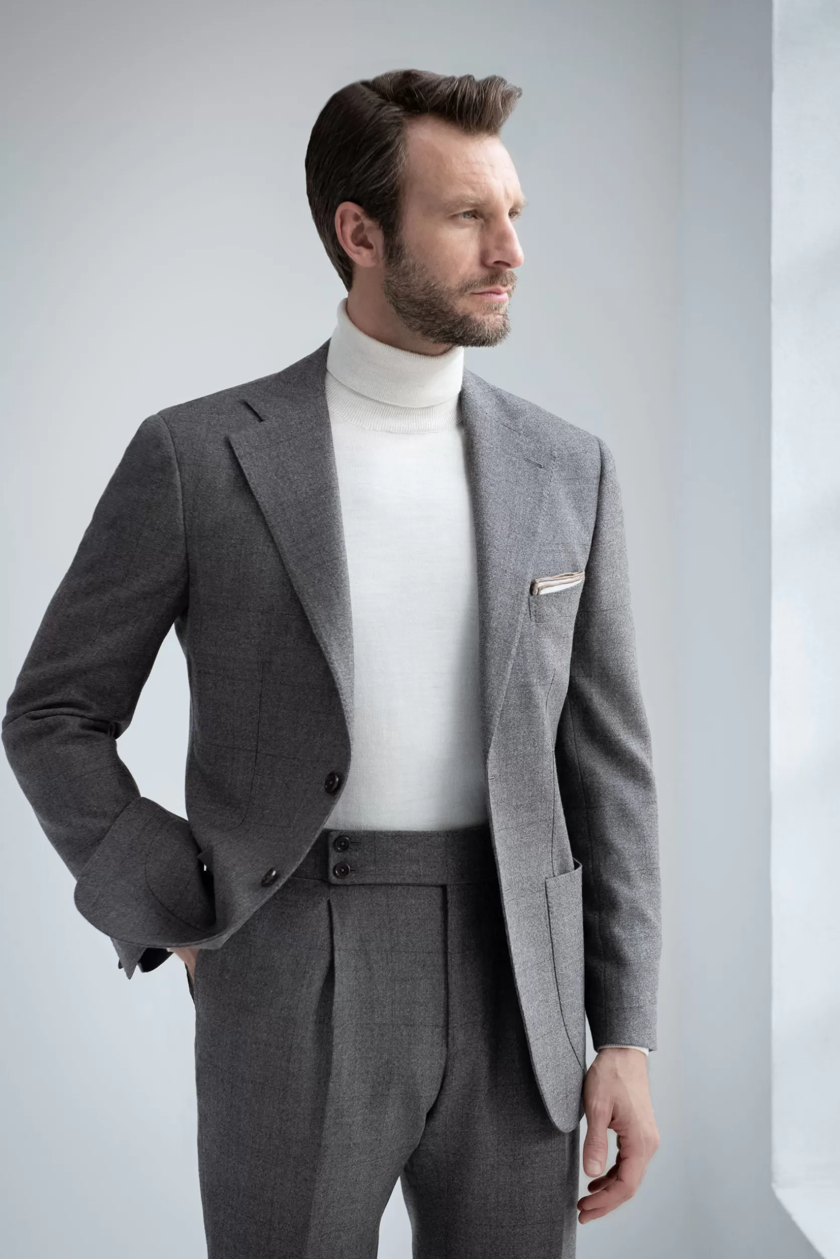 Costume Prince De Galles Taupe En Laine Loro Piana - Made In Italy>Pini Parma Hot