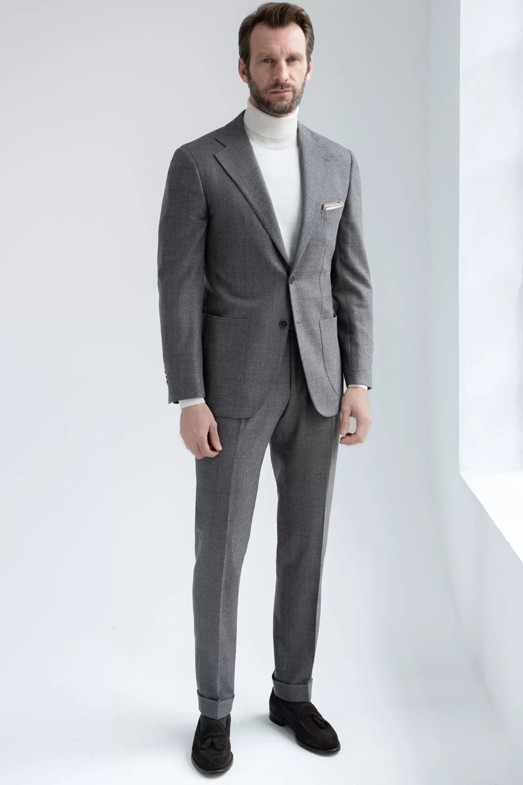 Costume Prince De Galles Taupe En Laine Loro Piana - Made In Italy>Pini Parma Hot