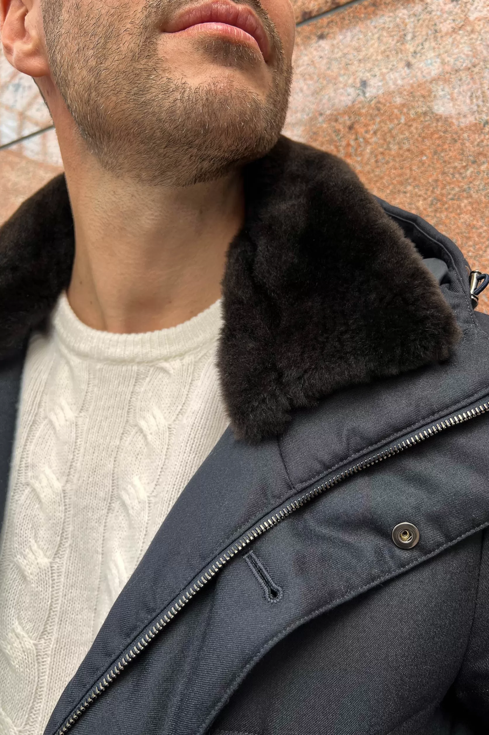 Doudoune Bleue Avec Col Amovible En Peau Lainée – Made In Italy>Pini Parma Clearance