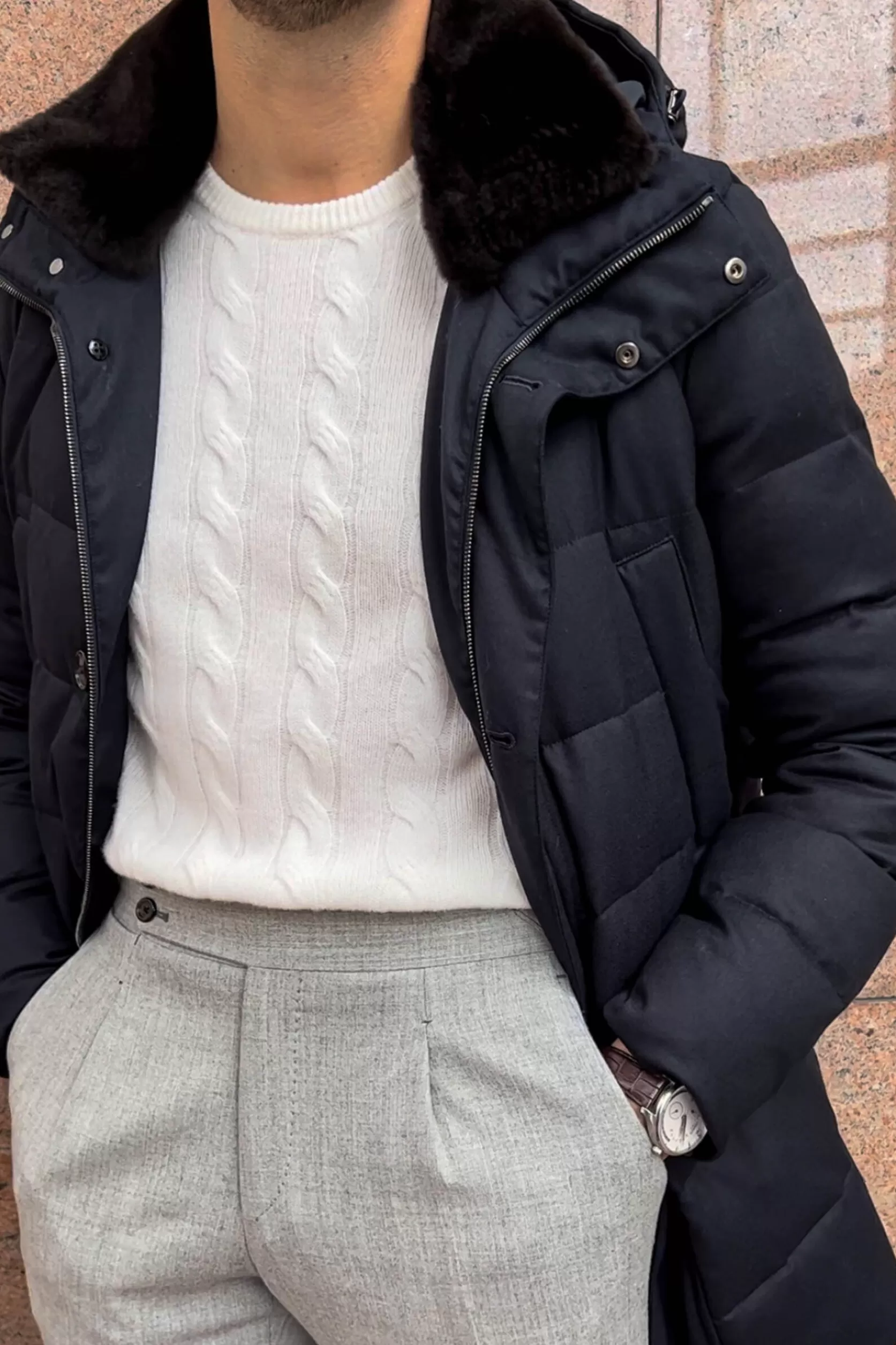 Doudoune Bleue Avec Col Amovible En Peau Lainée – Made In Italy>Pini Parma Clearance