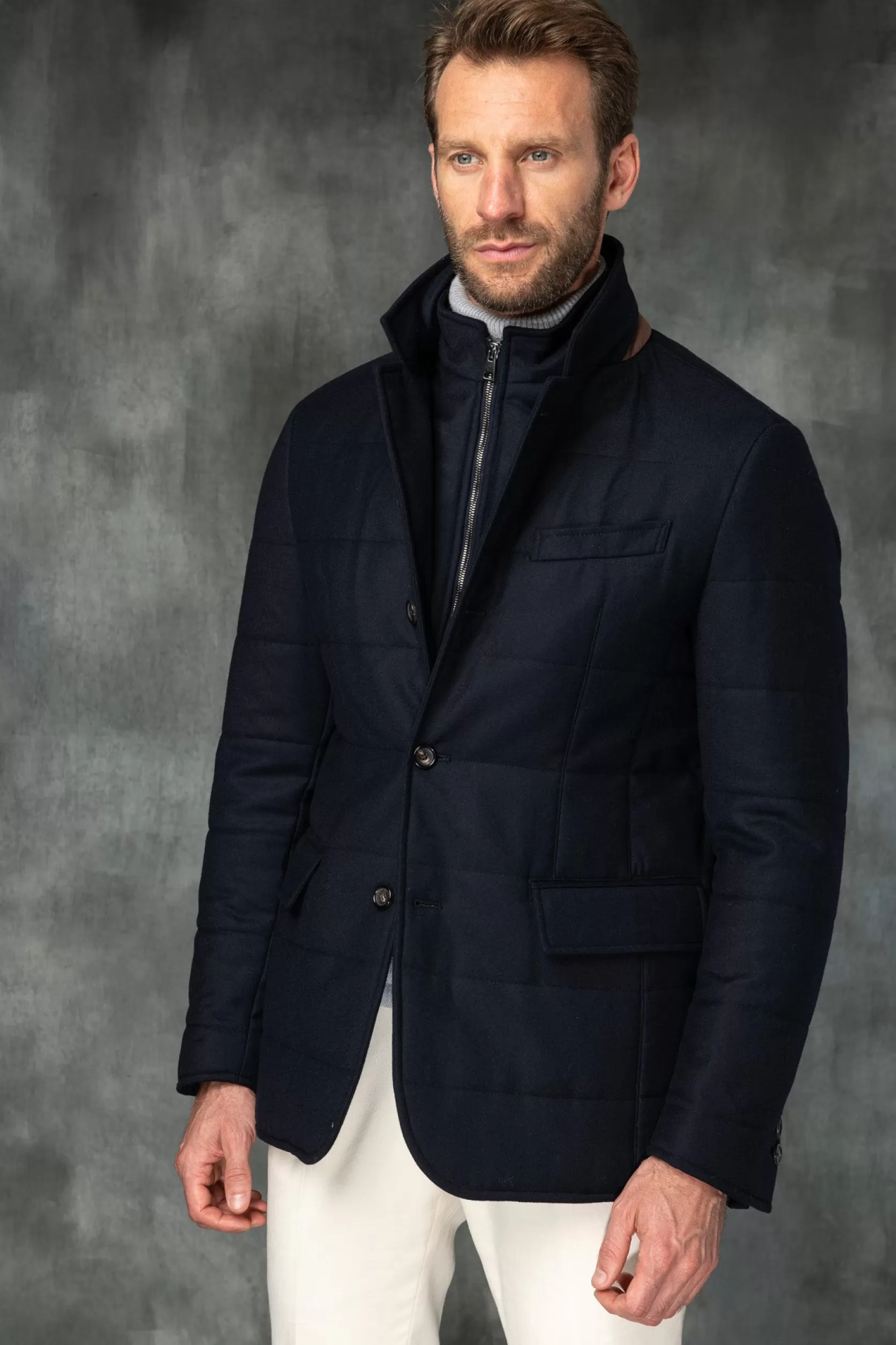 Doudoune Bleue En Laine Et Cachemire Loro Piana Avec Rain System® – Made In Italy>Pini Parma Store