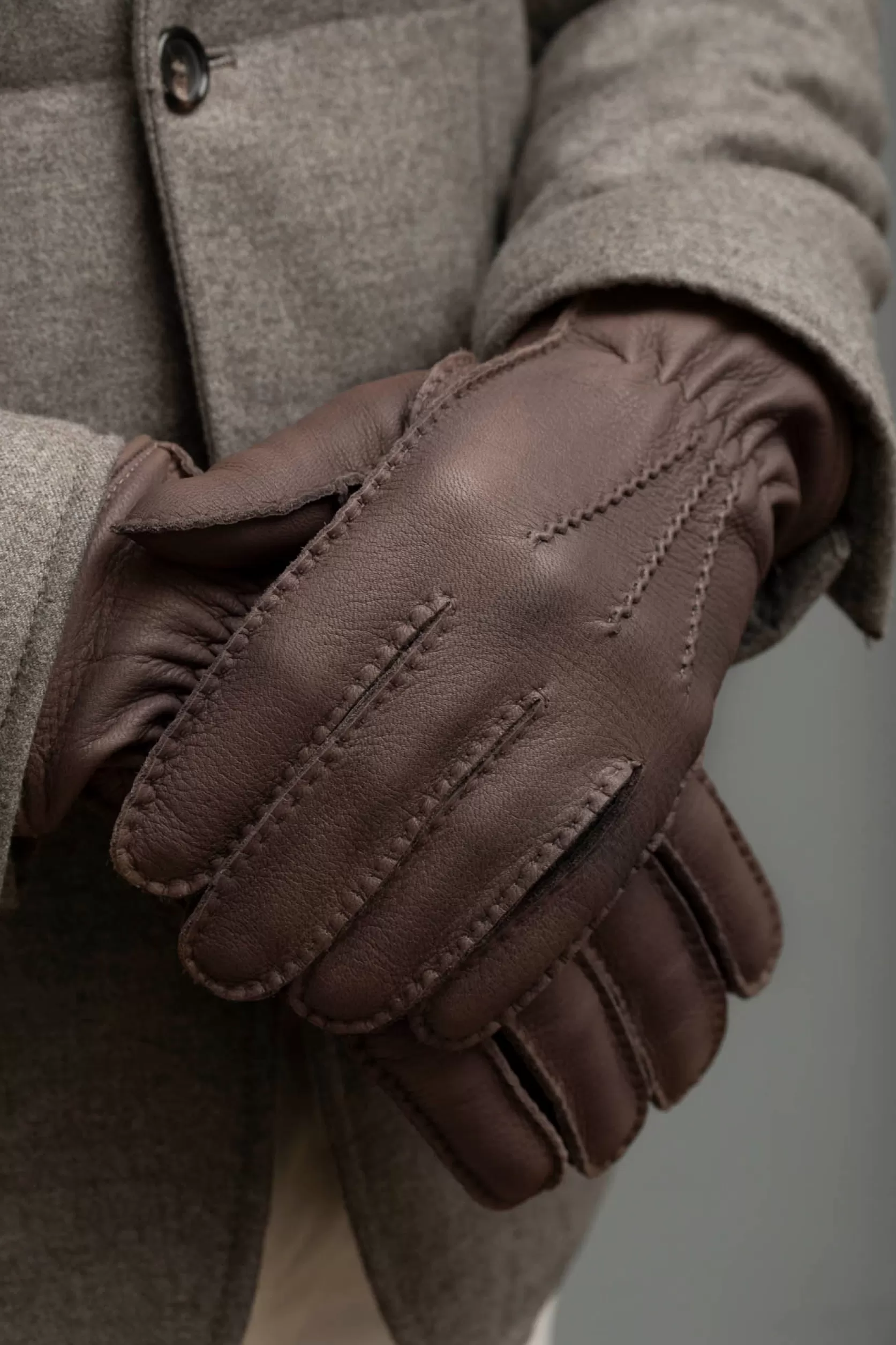 Gants En Cuir De Cerf Doublés De Cachemire Marron - Made In Italy>Pini Parma Best Sale