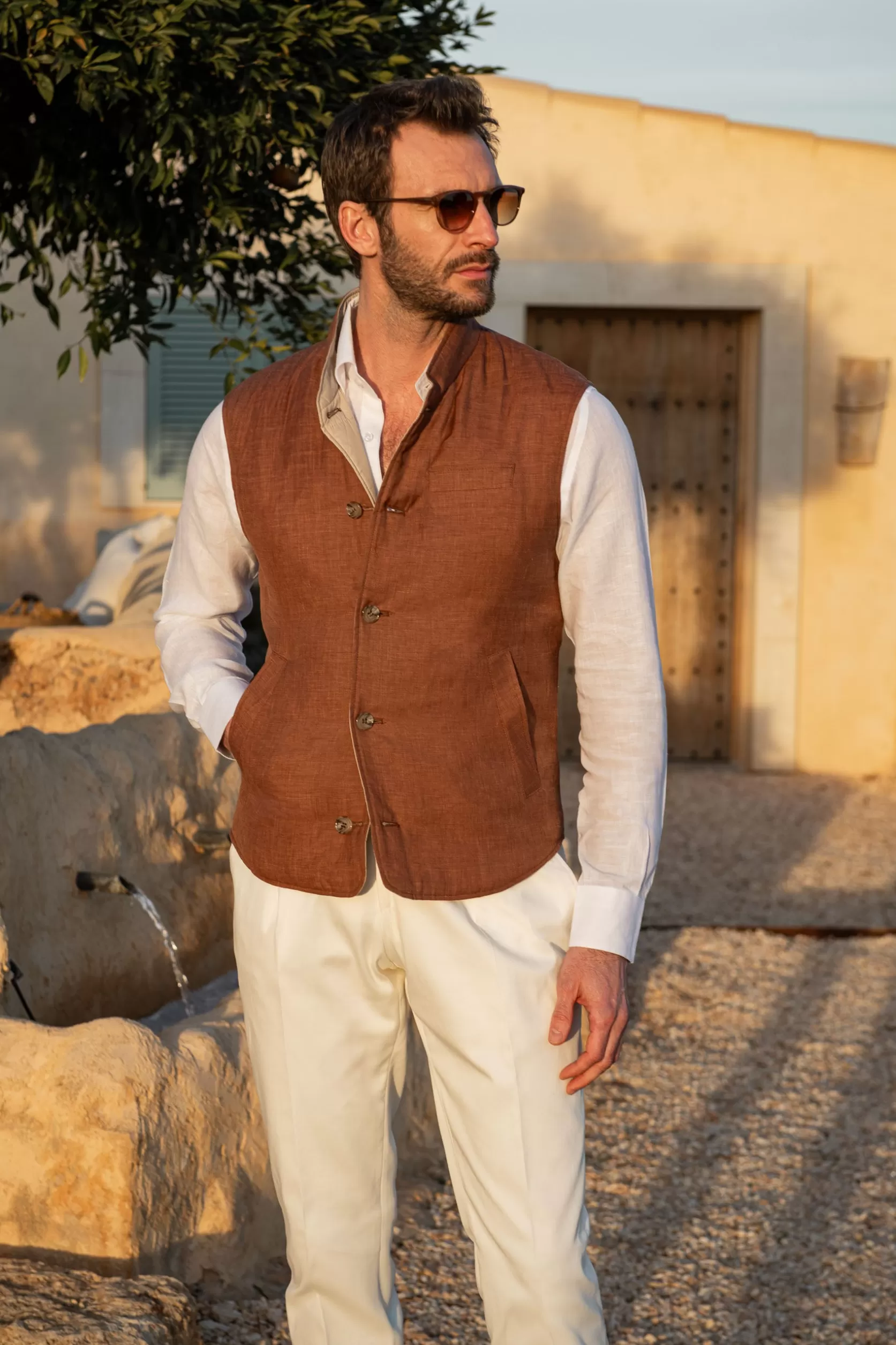 Gilet Réversible Rouille Et Beige En Tissu Loro Piana – Made In Italy>Pini Parma Clearance