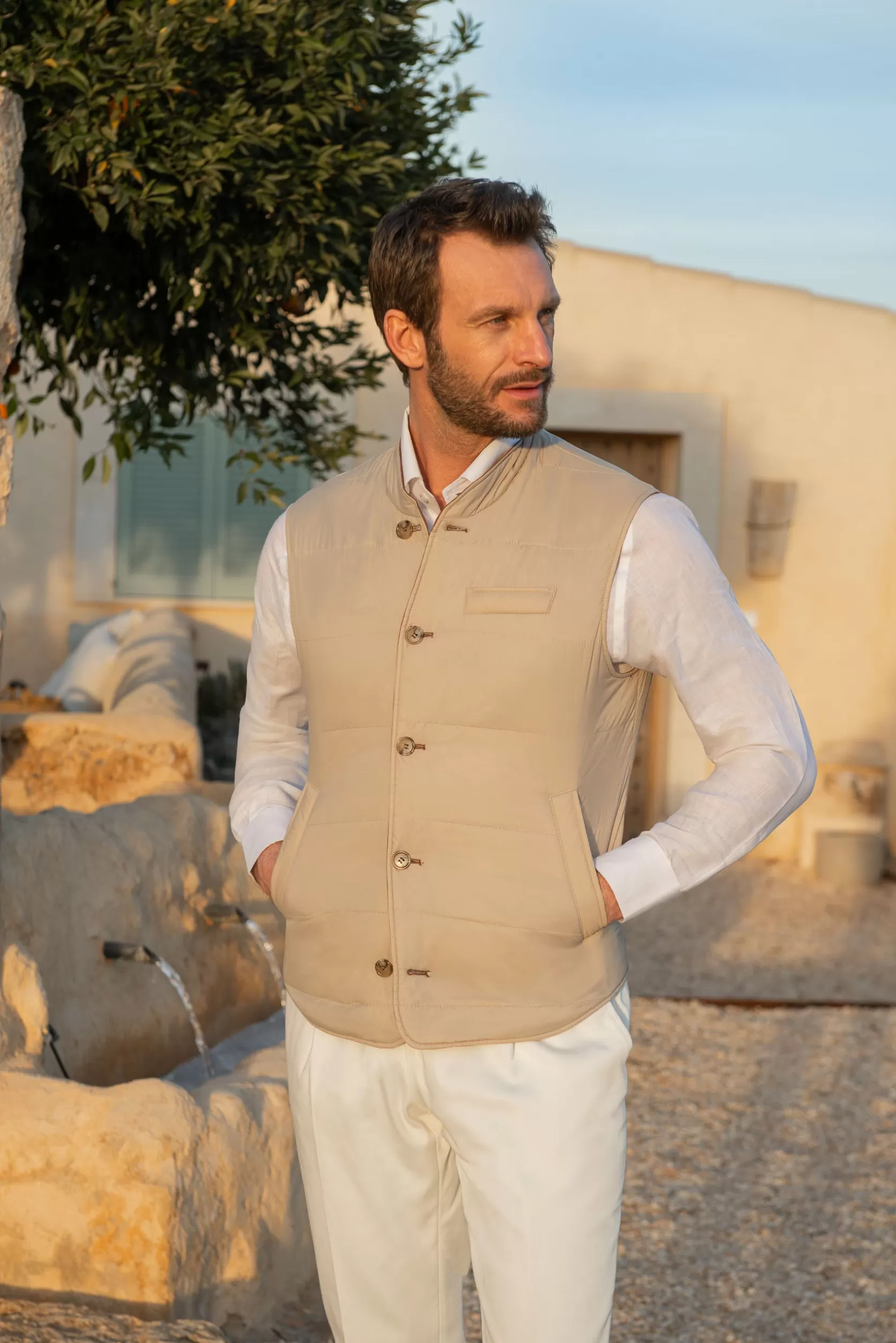 Gilet Réversible Rouille Et Beige En Tissu Loro Piana – Made In Italy>Pini Parma Clearance