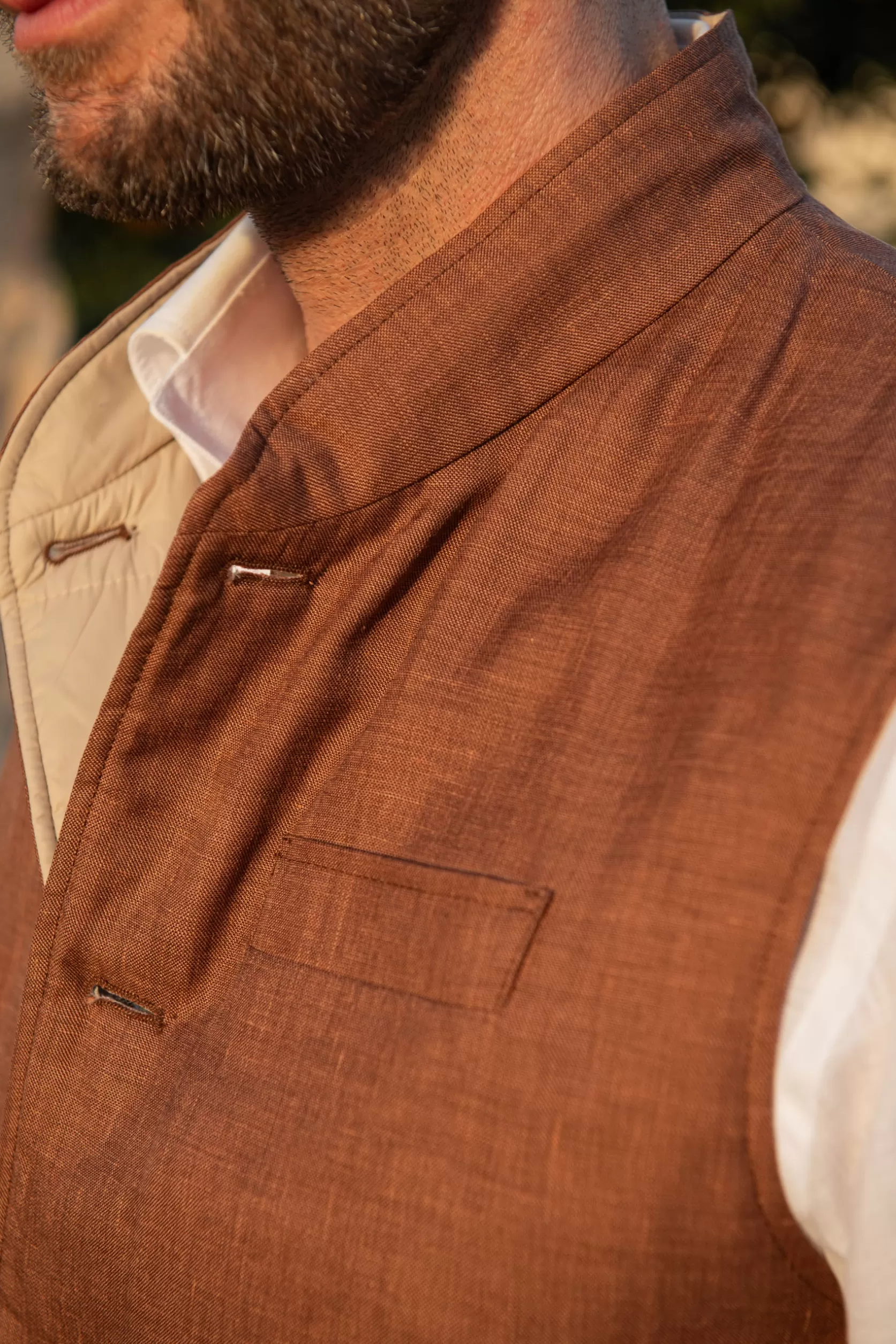 Gilet Réversible Rouille Et Beige En Tissu Loro Piana – Made In Italy>Pini Parma Clearance