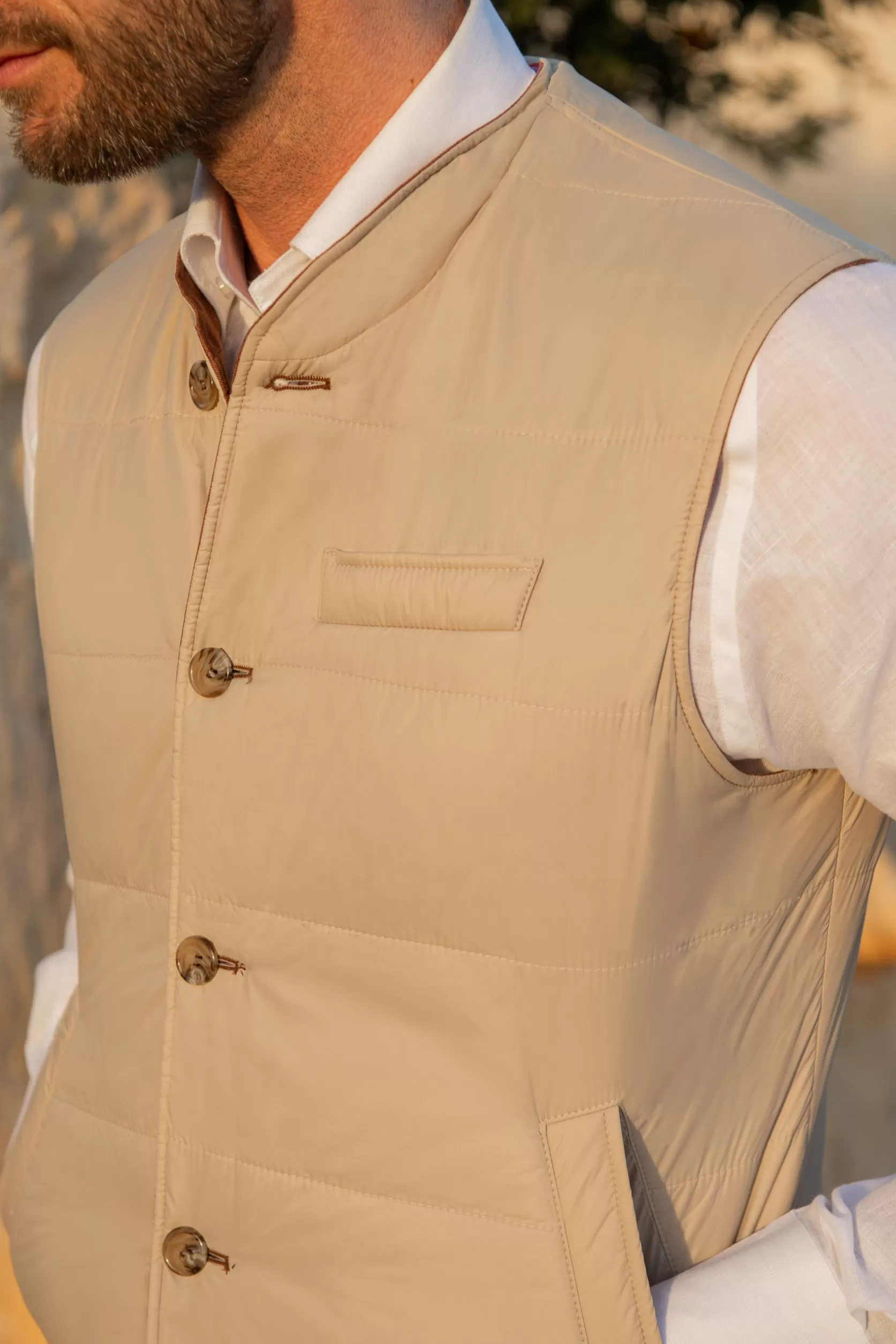 Gilet Réversible Rouille Et Beige En Tissu Loro Piana – Made In Italy>Pini Parma Clearance
