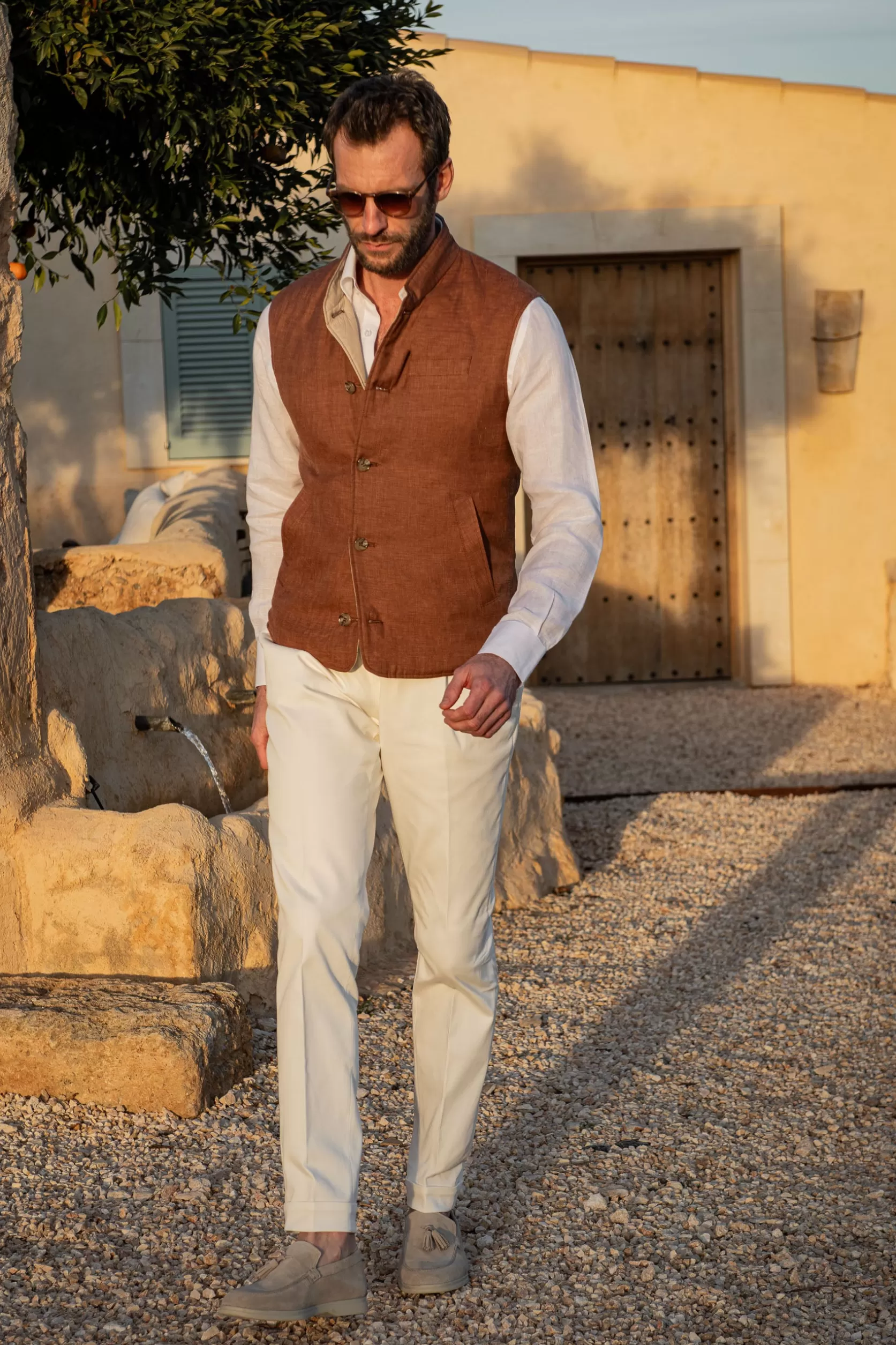 Gilet Réversible Rouille Et Beige En Tissu Loro Piana – Made In Italy>Pini Parma Clearance