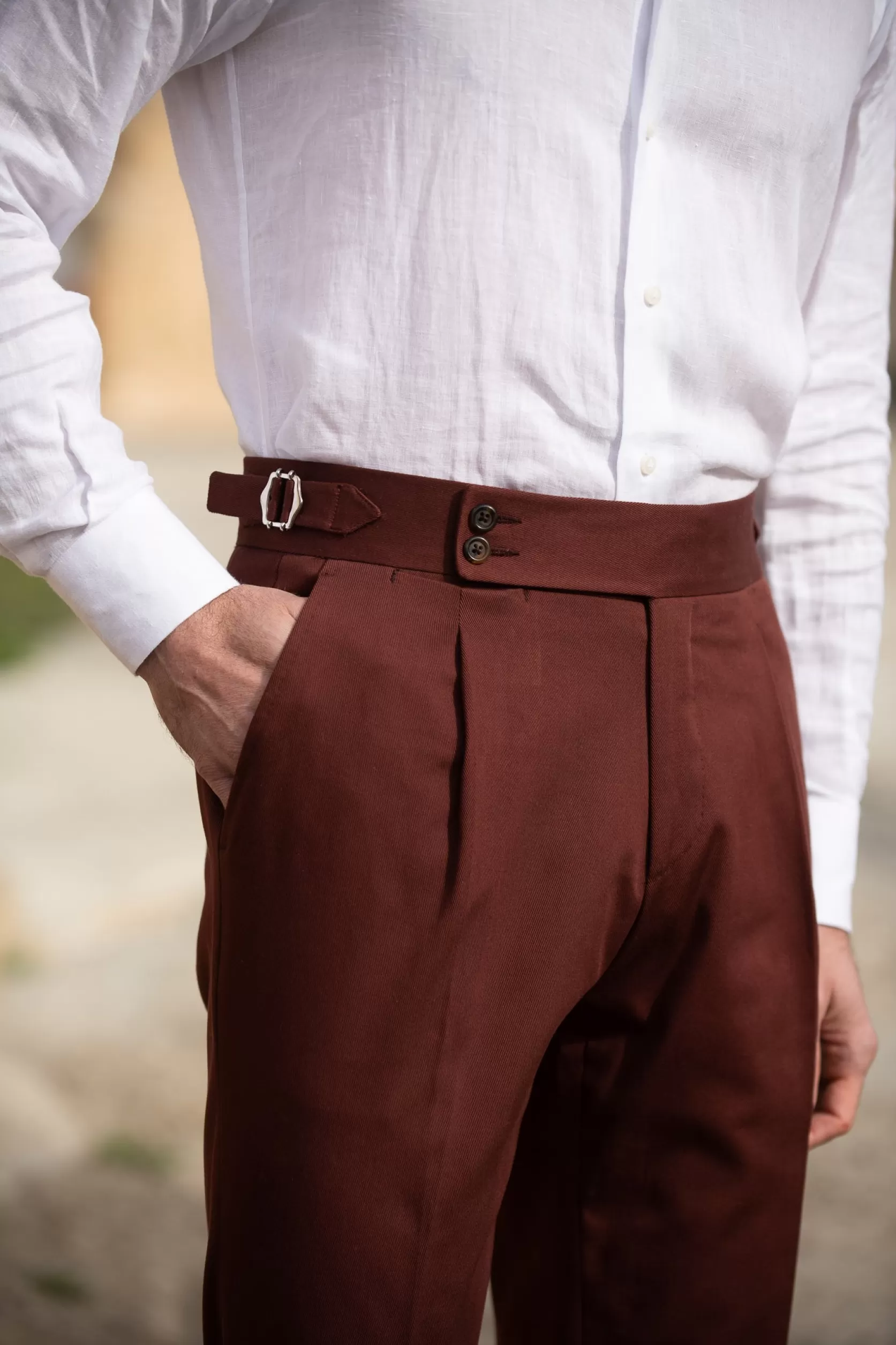 Pantalon En Coton Bordeaux " Collection Capsule Soragna " - Made In Italy>Pini Parma Fashion