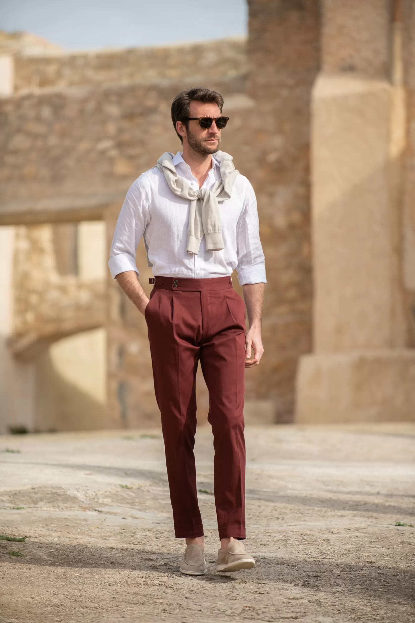 Pantalon En Coton Bordeaux " Collection Capsule Soragna " - Made In Italy>Pini Parma Fashion