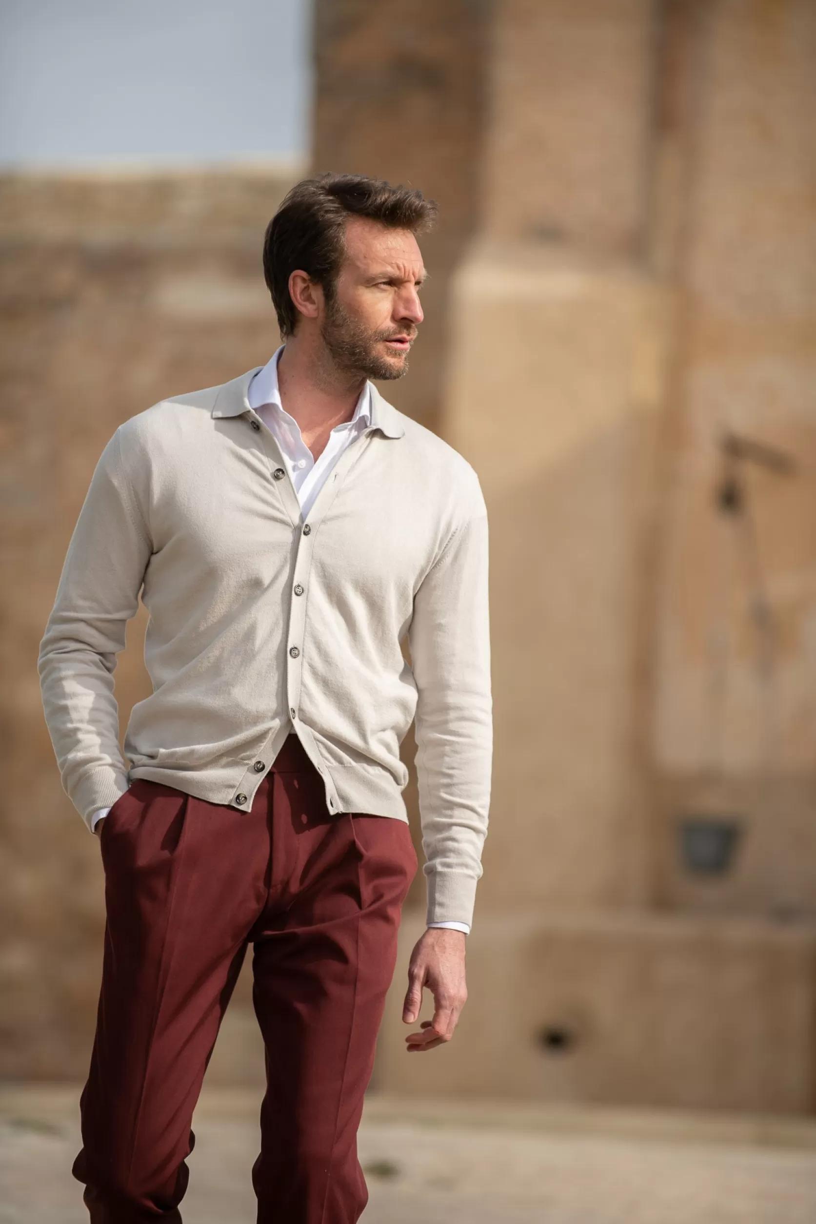 Pantalon En Coton Bordeaux " Collection Capsule Soragna " - Made In Italy>Pini Parma Fashion
