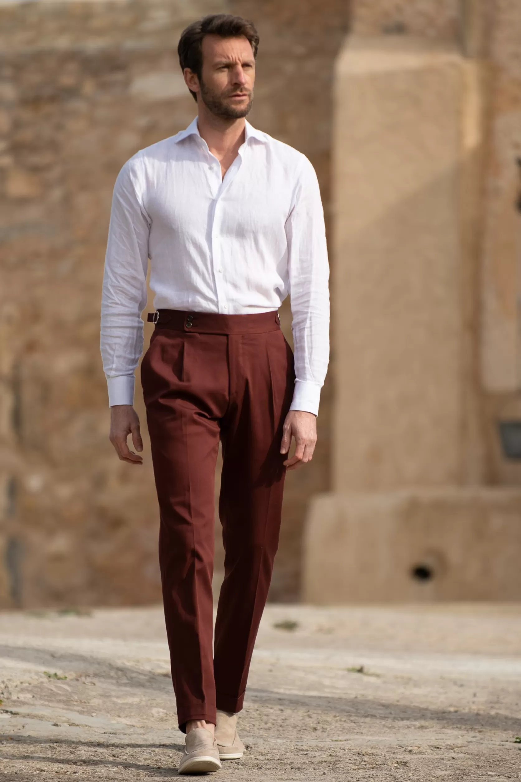 Pantalon En Coton Bordeaux " Collection Capsule Soragna " - Made In Italy>Pini Parma Fashion