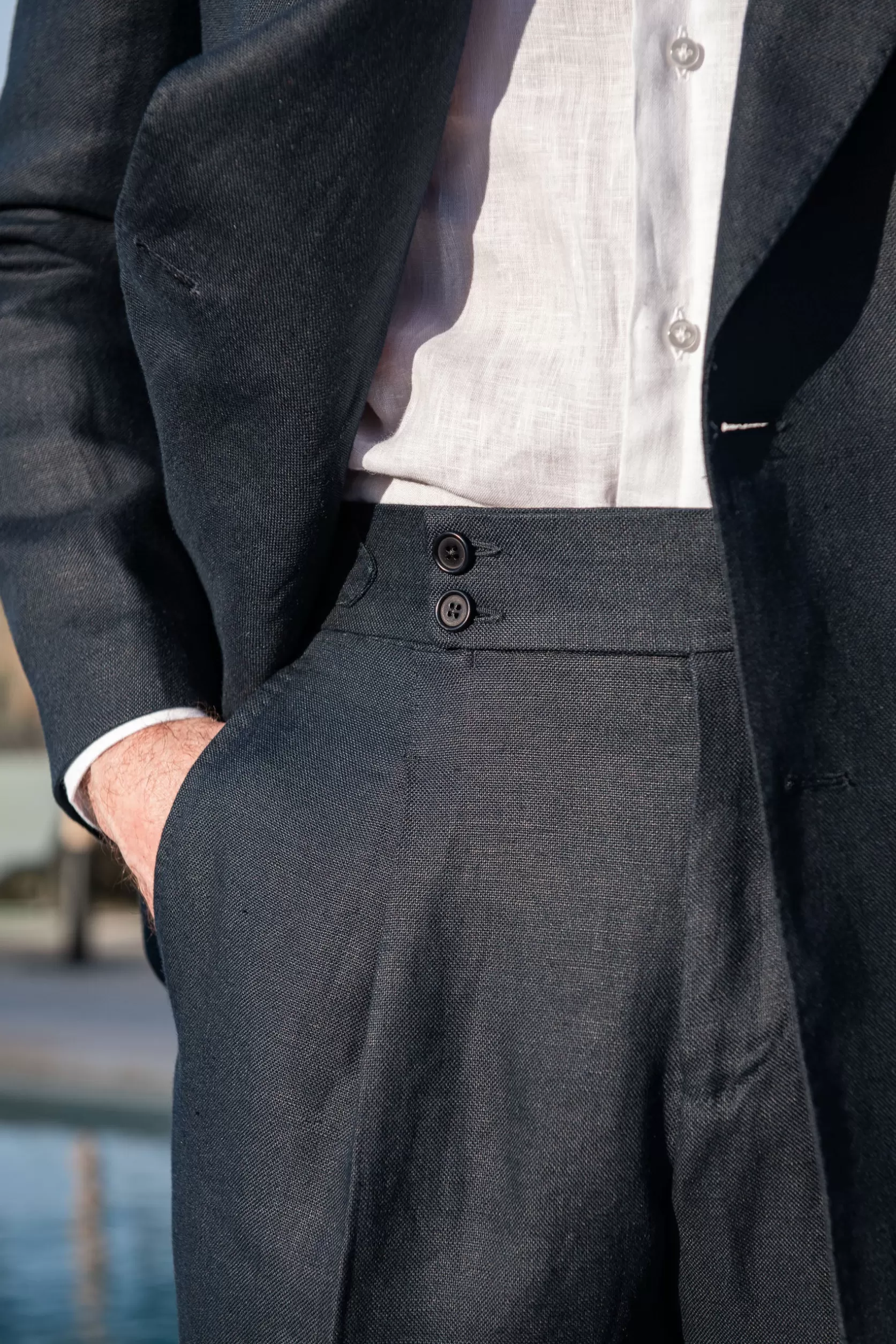 Pantalon Soragna En Lin Bleu - Made In Italy>Pini Parma Sale