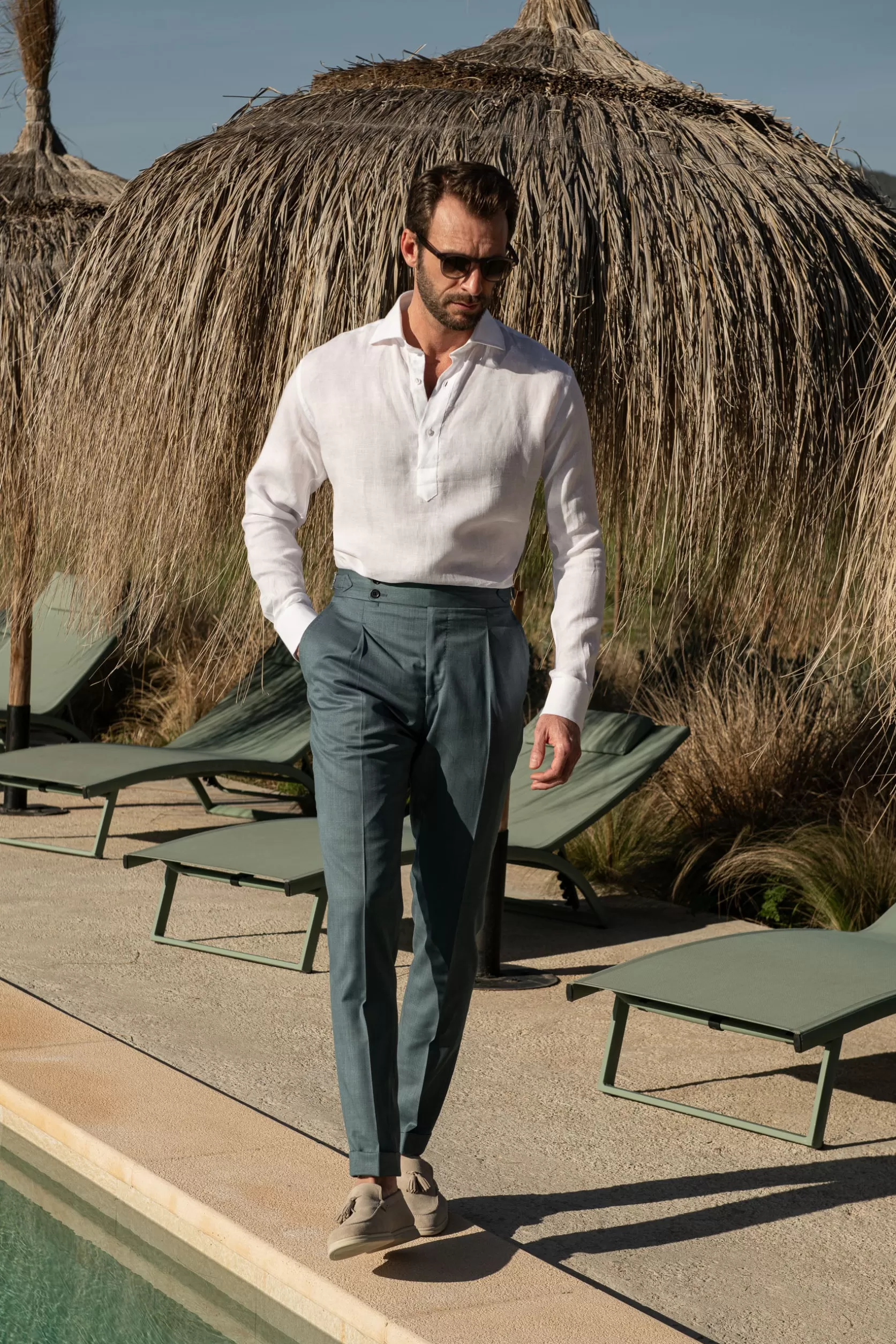 Pantalon Vert D'eau " Soragna Capsule Collection" - Made In Italy>Pini Parma Fashion