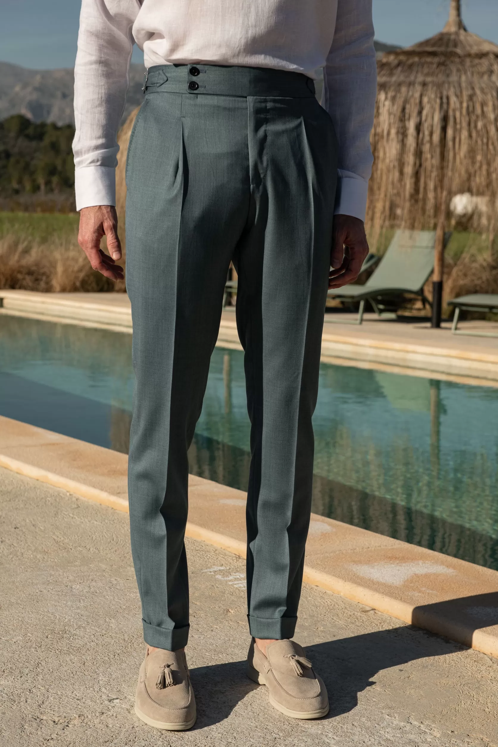 Pantalon Vert D'eau " Soragna Capsule Collection" - Made In Italy>Pini Parma Fashion
