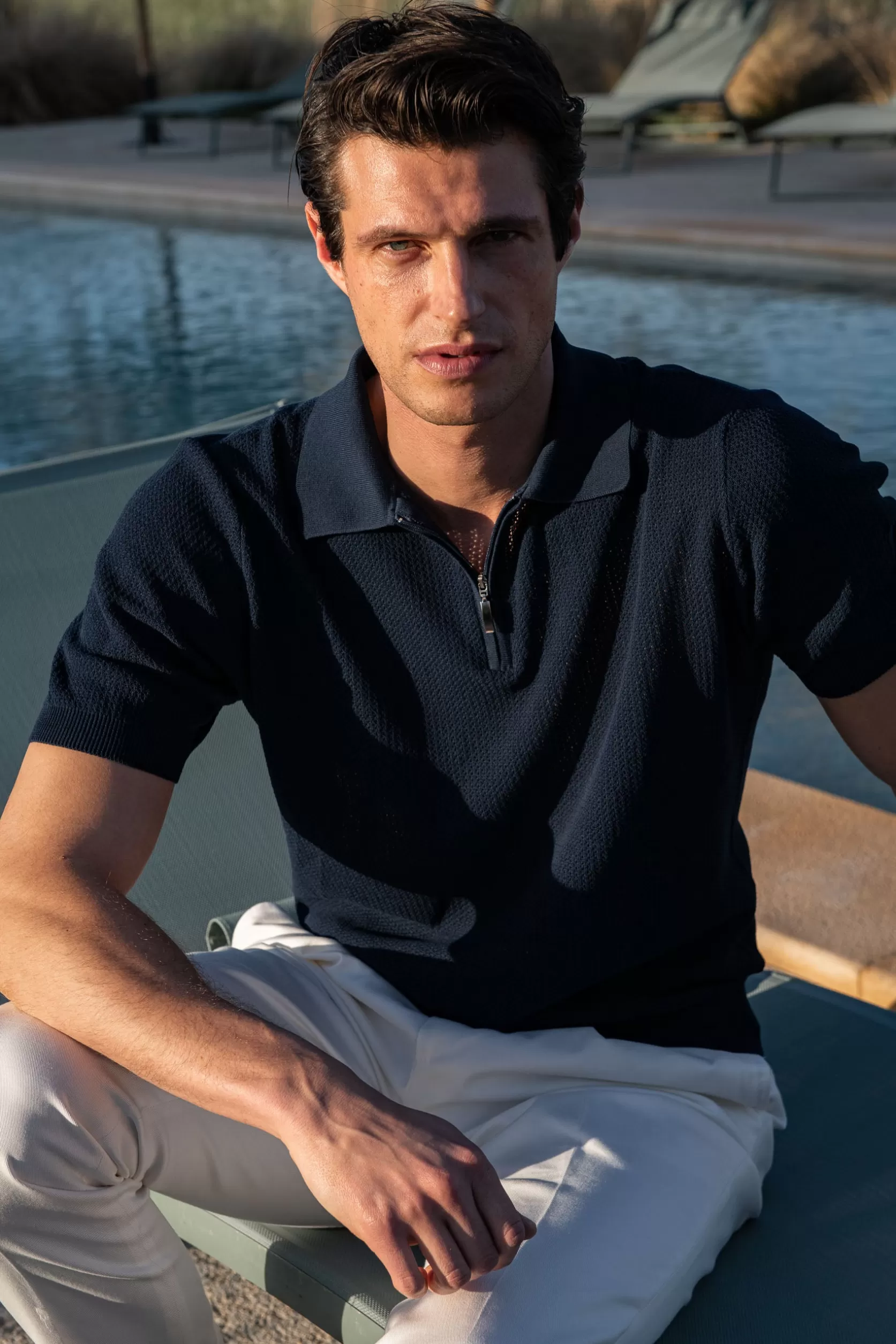 Polo En Maille Texturée Avec Zip - Made In Italy>Pini Parma New
