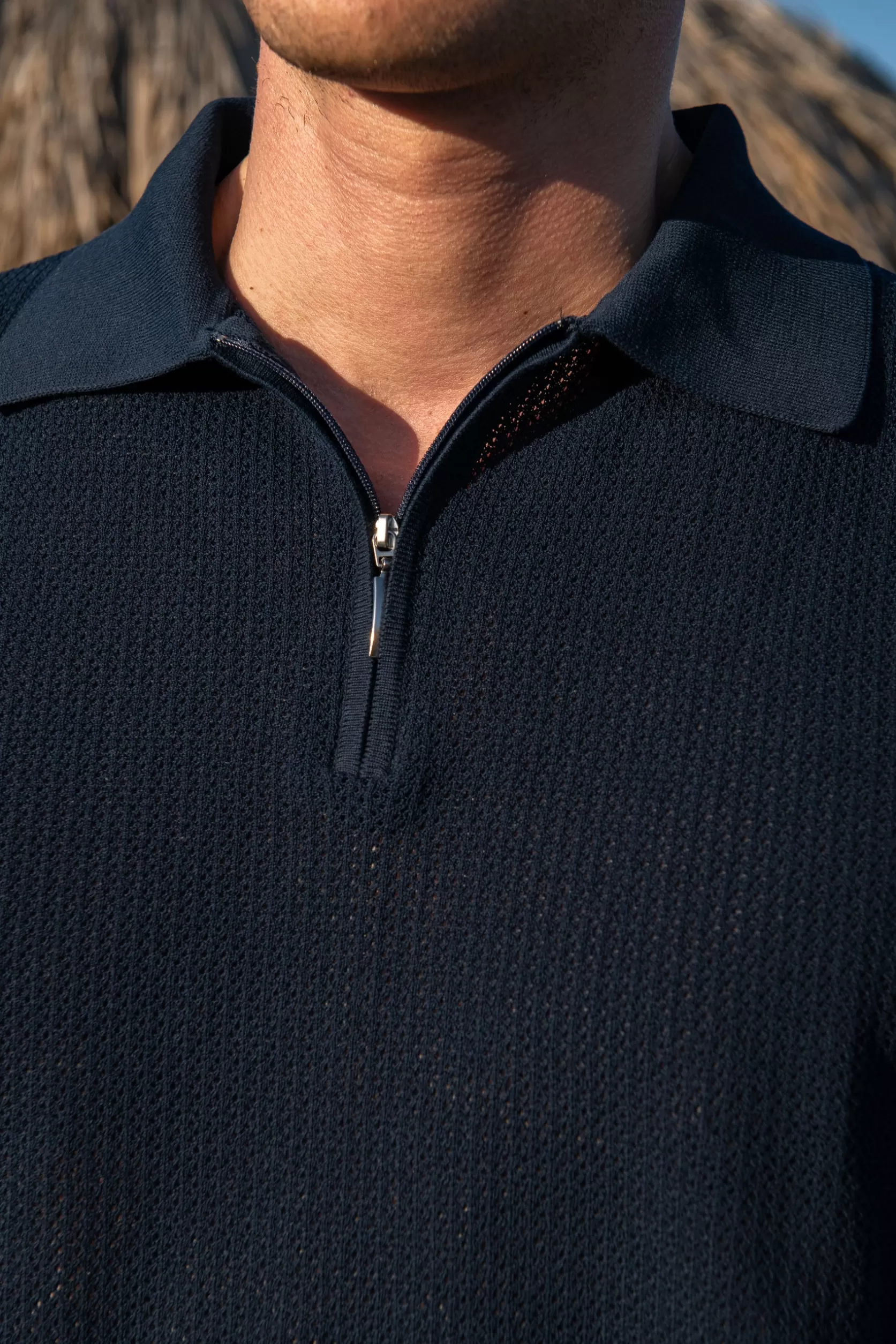 Polo En Maille Texturée Avec Zip - Made In Italy>Pini Parma New
