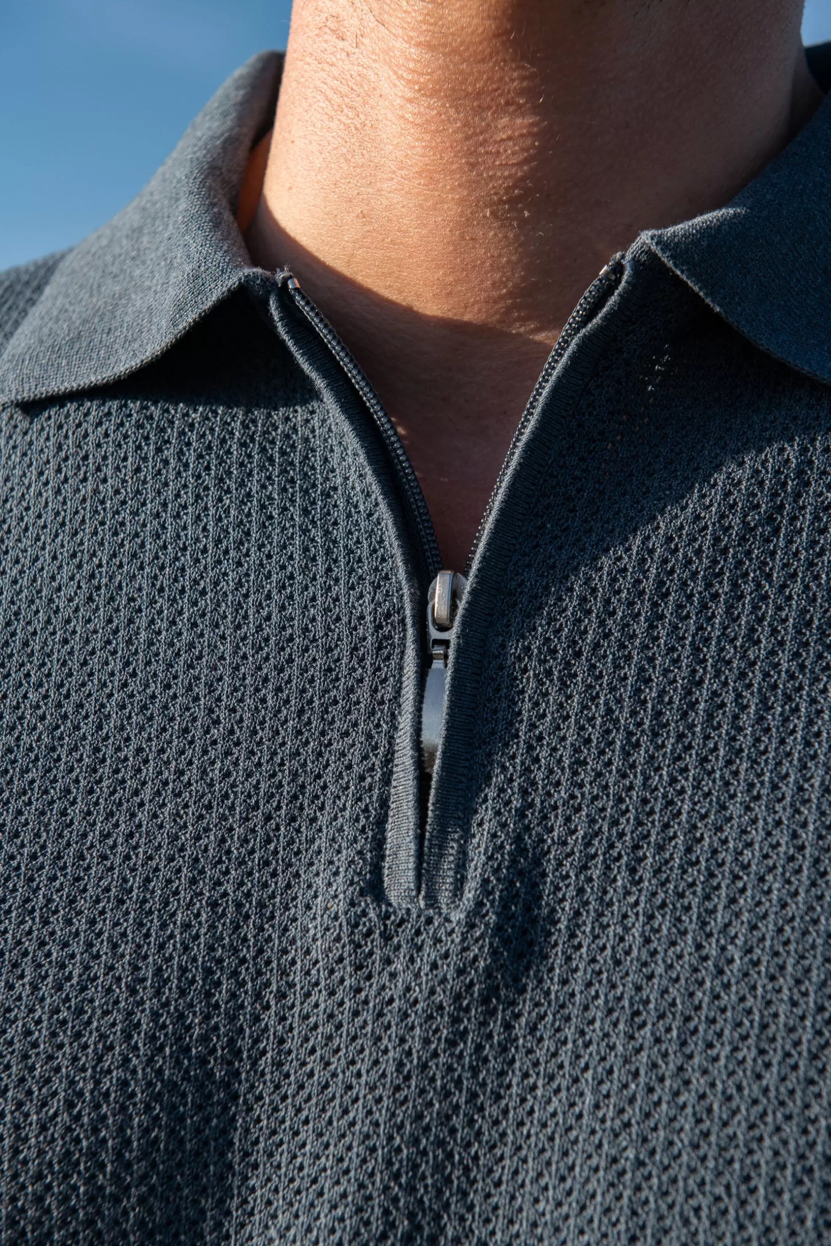 Polo En Maille Texturée Ocean Avec Zip - Made In Italy>Pini Parma Clearance