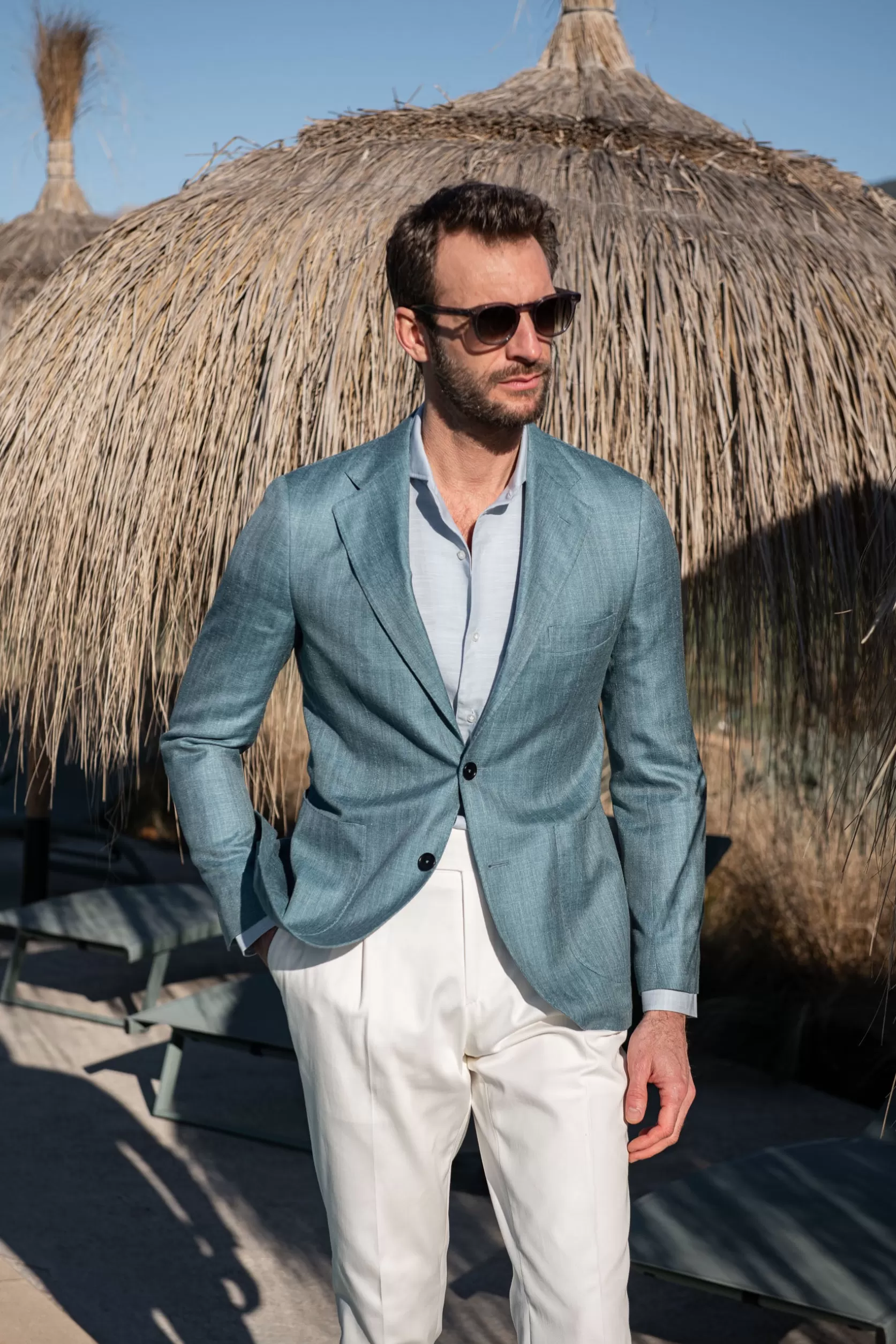 Veste à Chevrons Vert D'eau En Laine, Soie Et Lin Loro Piana - Made In Italy>Pini Parma Best