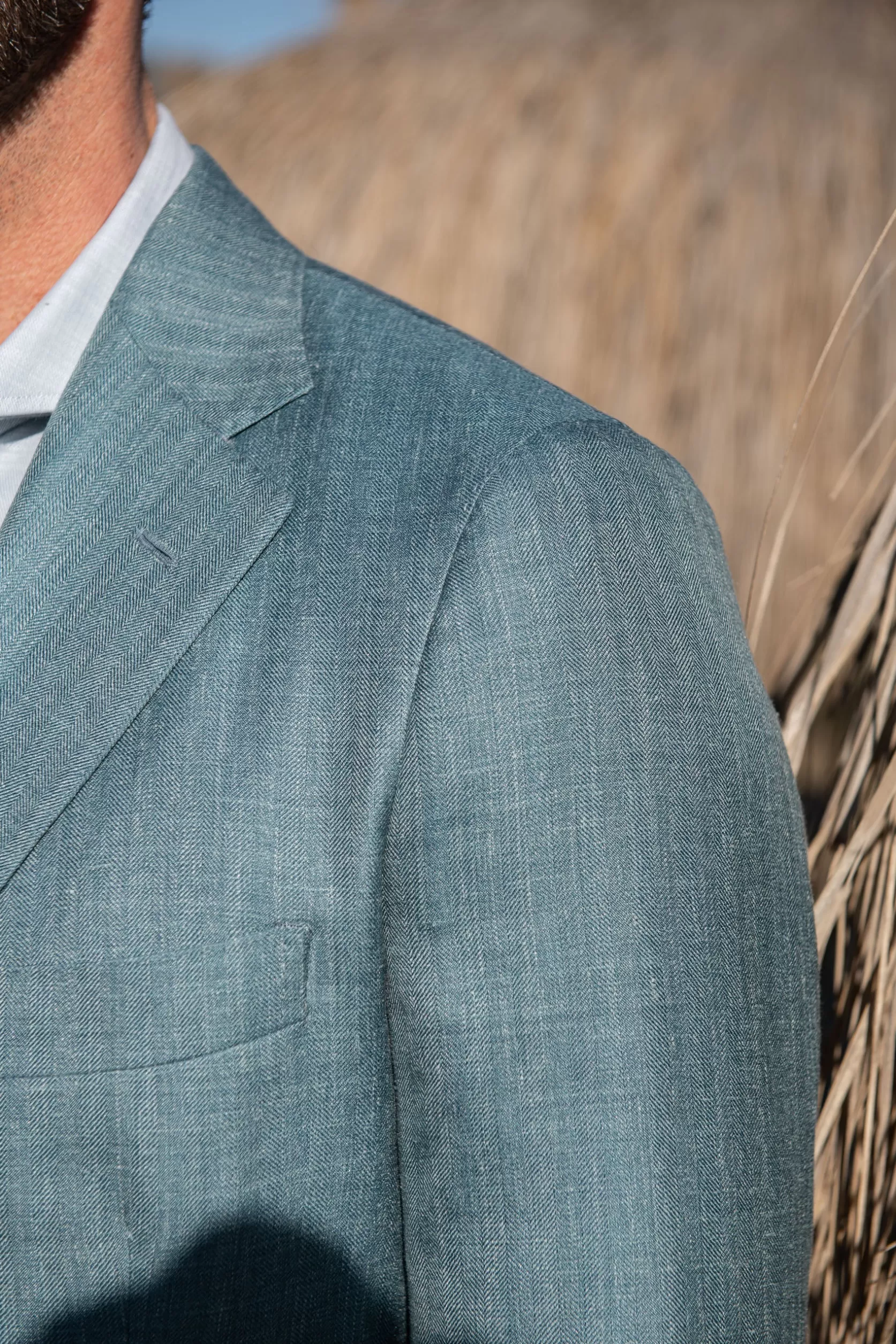 Veste à Chevrons Vert D'eau En Laine, Soie Et Lin Loro Piana - Made In Italy>Pini Parma Best